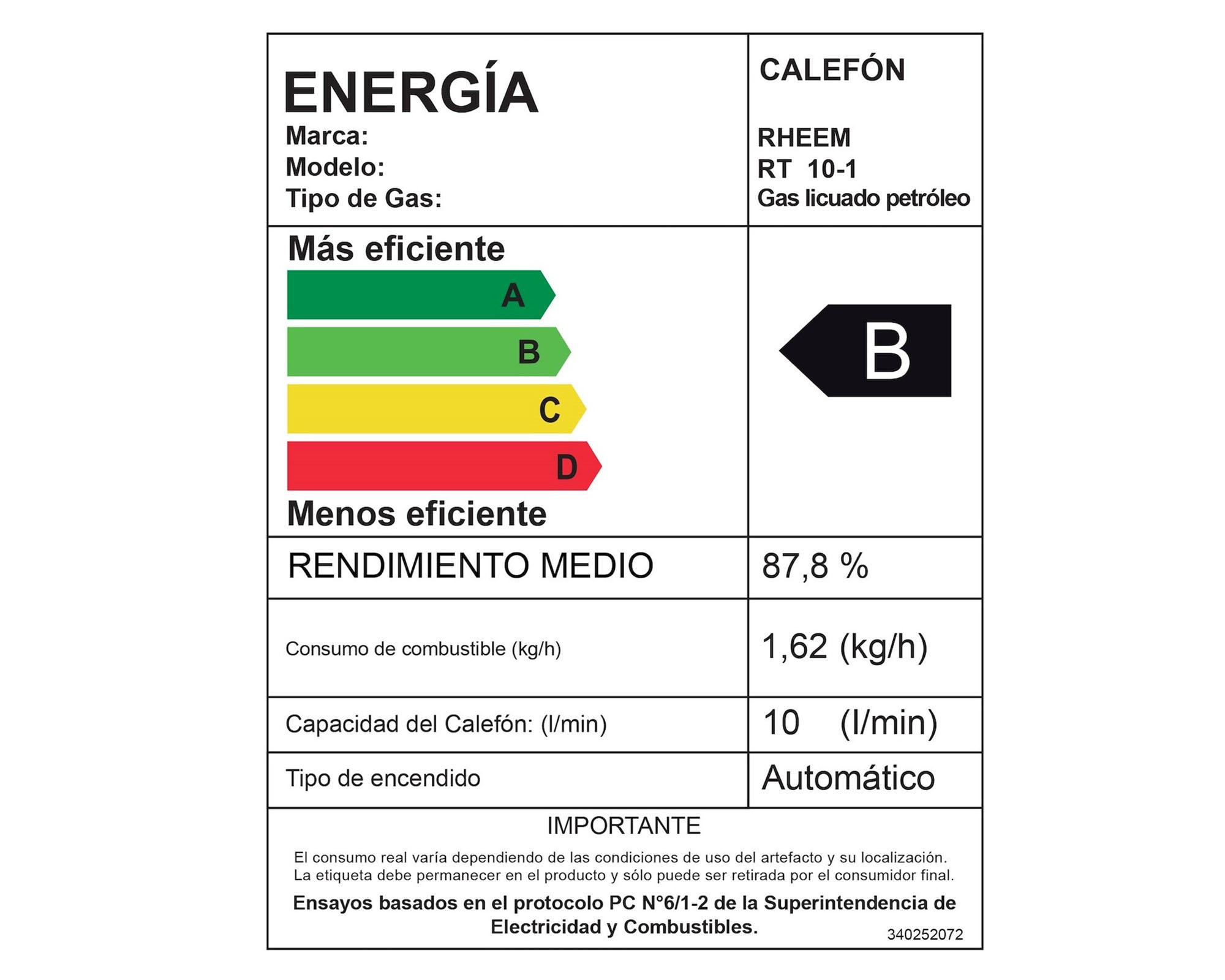 Calefont tiro natural 10 litros gas licuado Prestige Rheem-6
