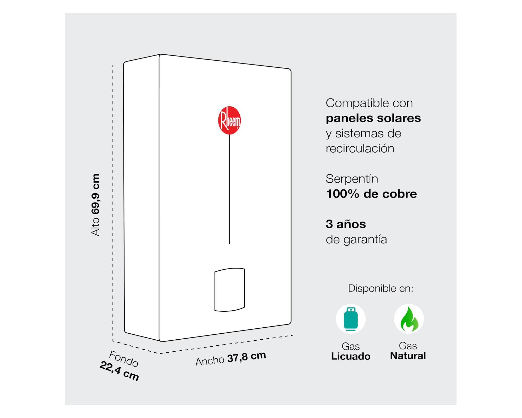 Calefont tiro natural 14 litros gas licuado Prestige Rheem-11