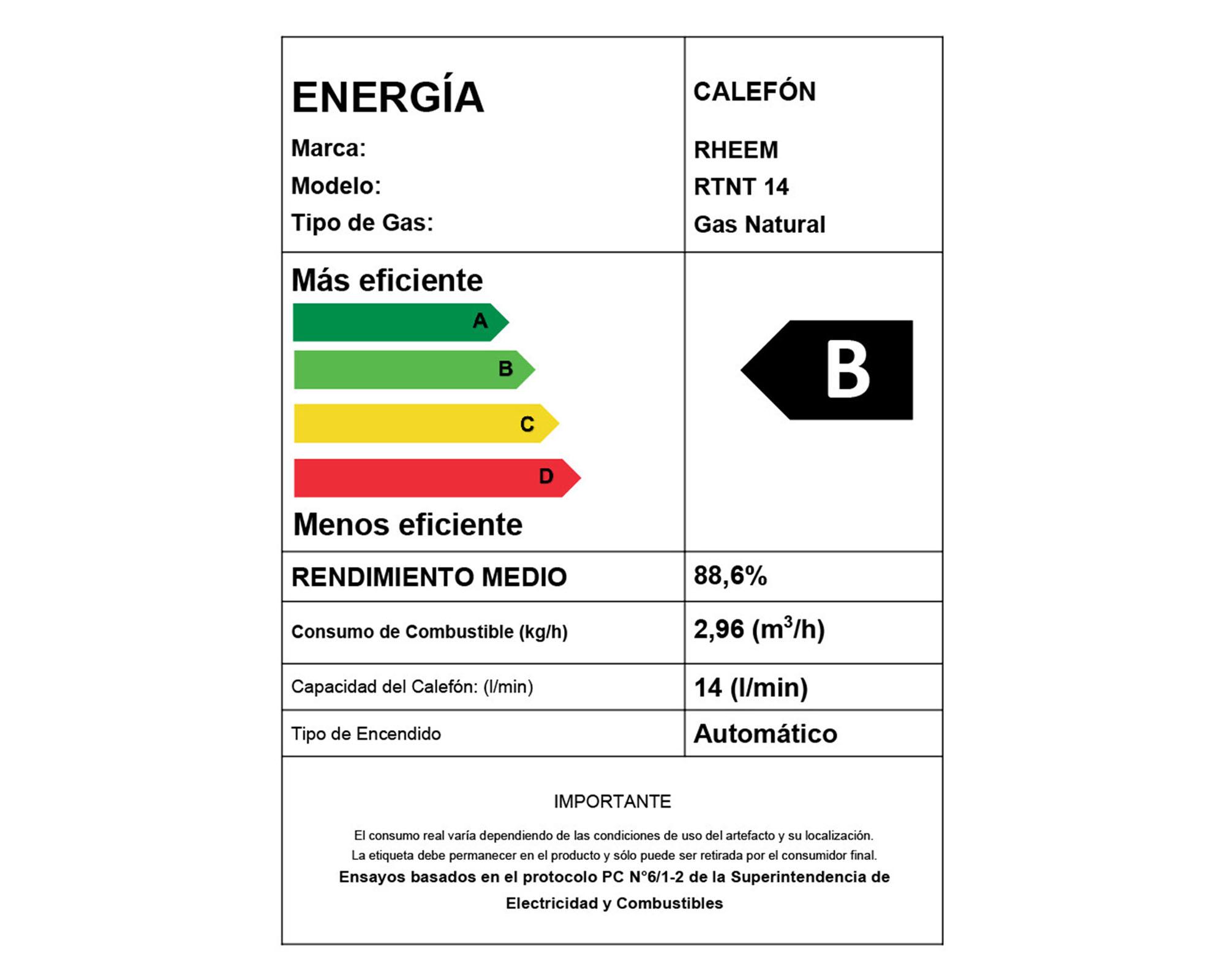 Calefont tiro natural 14 litros gas natural Prestige Rheem-6