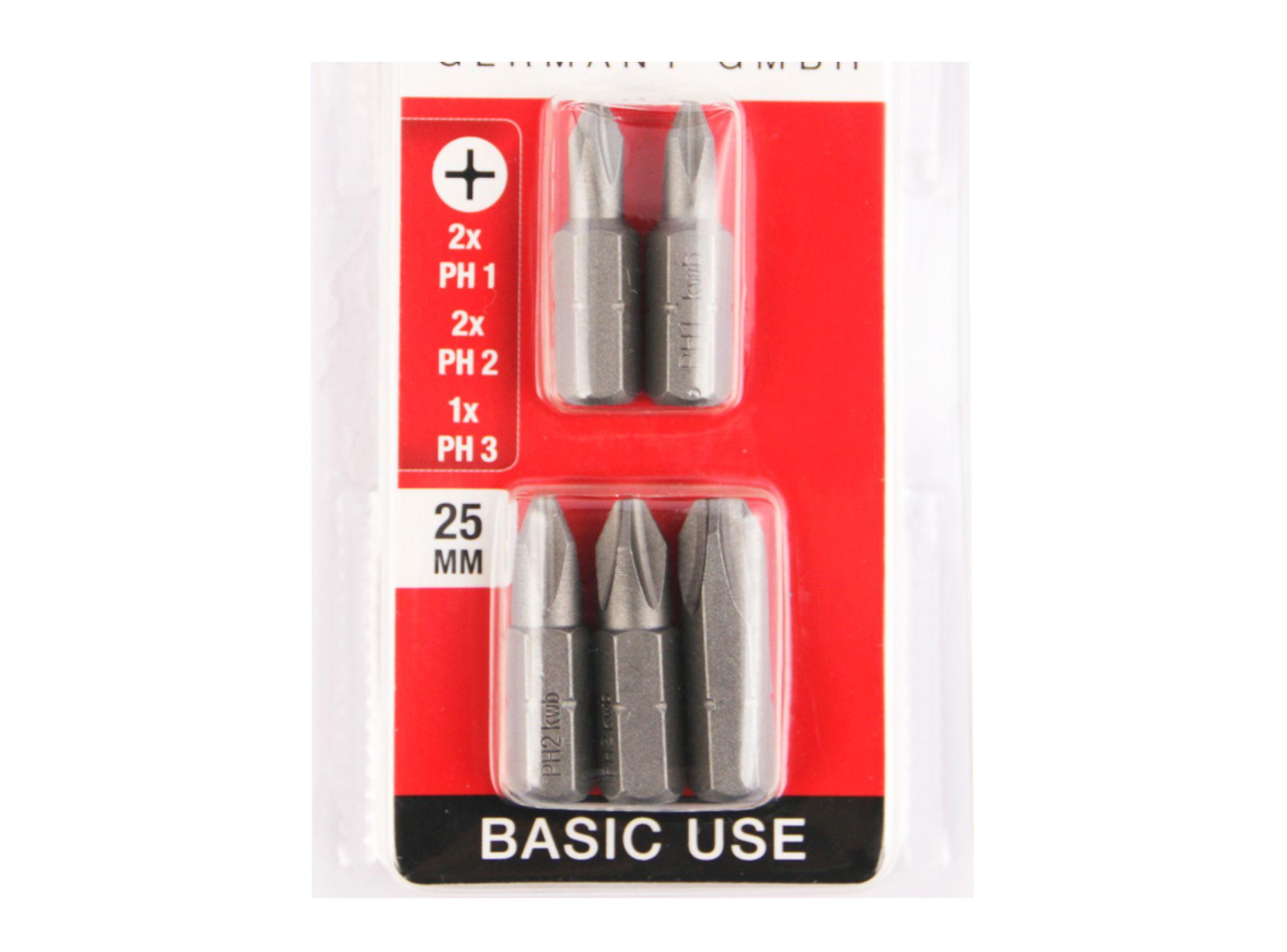 Punta phillips PH1,2 y 3 25 mm 5 piezas KWB-1