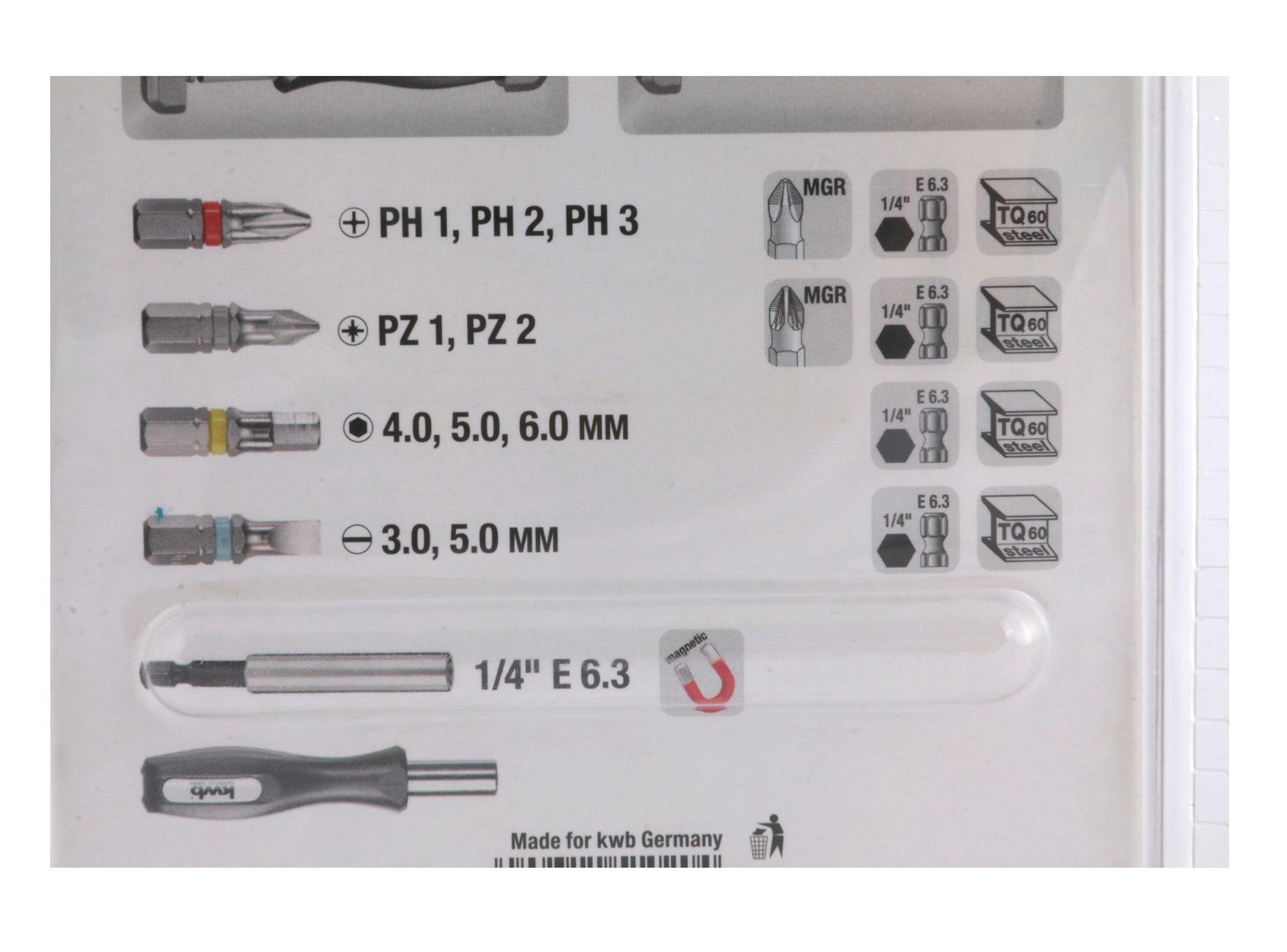 Puntas + adaptador 1/4''x60 mm Industrail Steel KWB-2