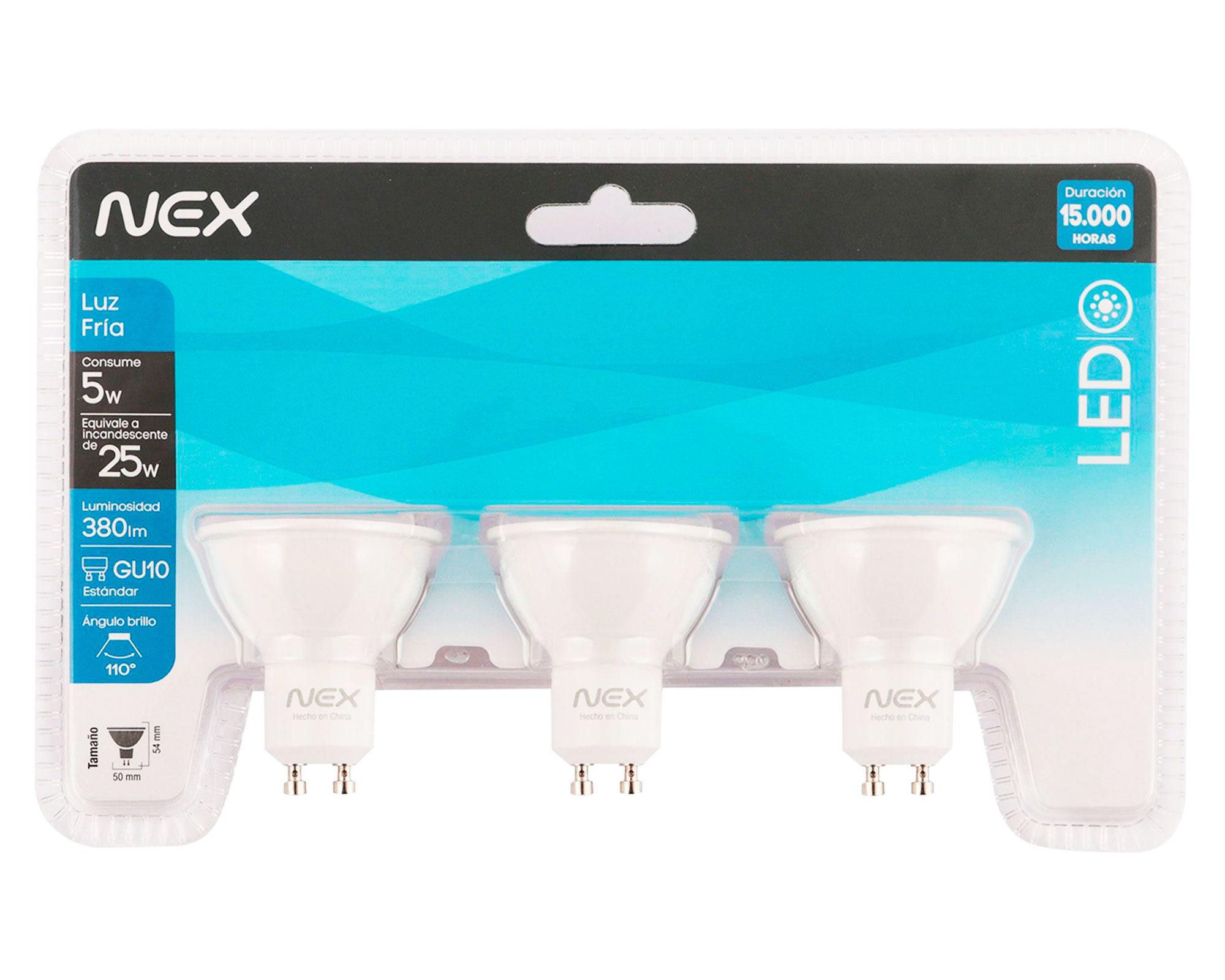 Ampolleta LED 5W GU10 luz fría 3 unidades Nex-0