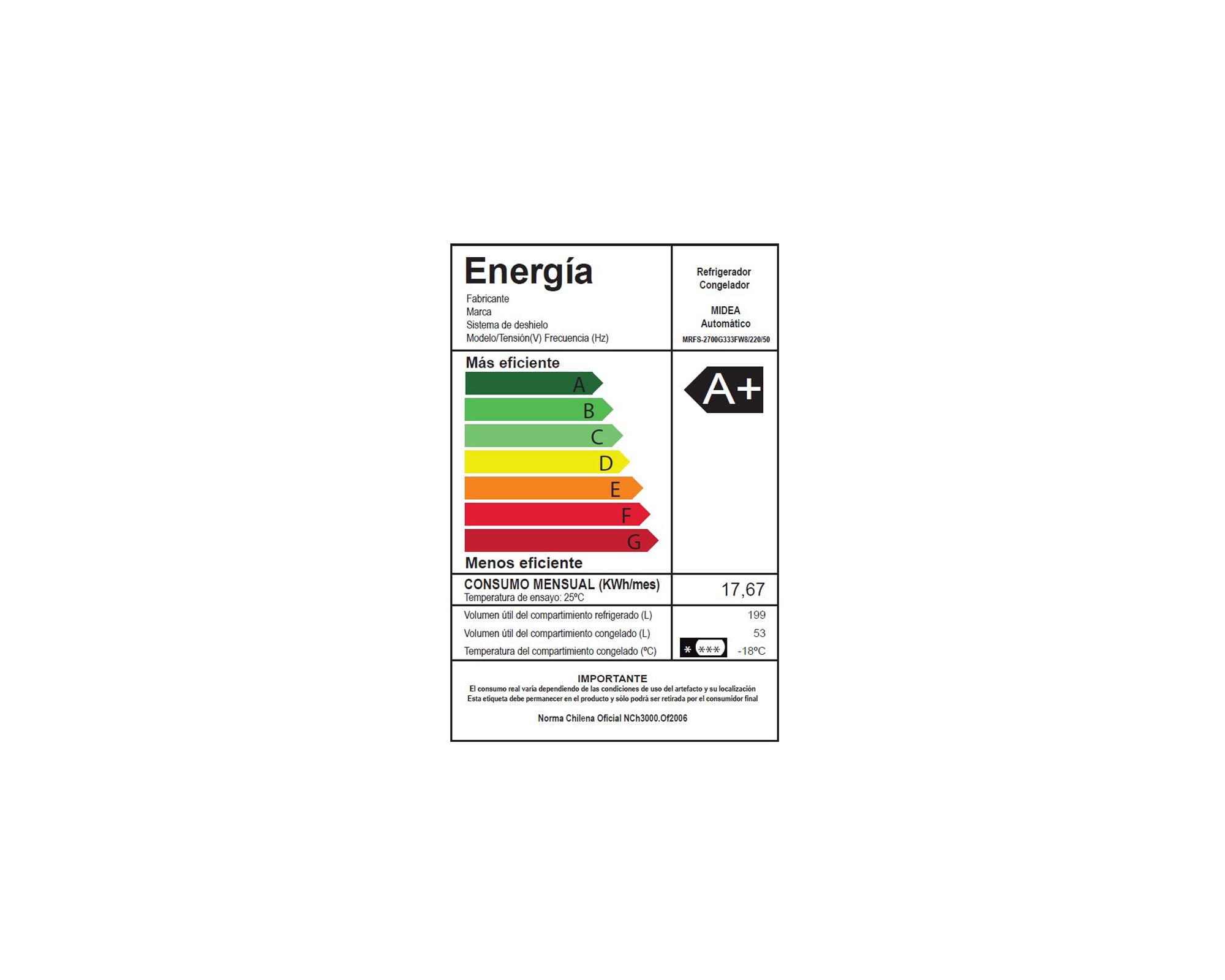 Refrigerador no frost 252 litros MRFS-2700G333FW8 silver Midea-6