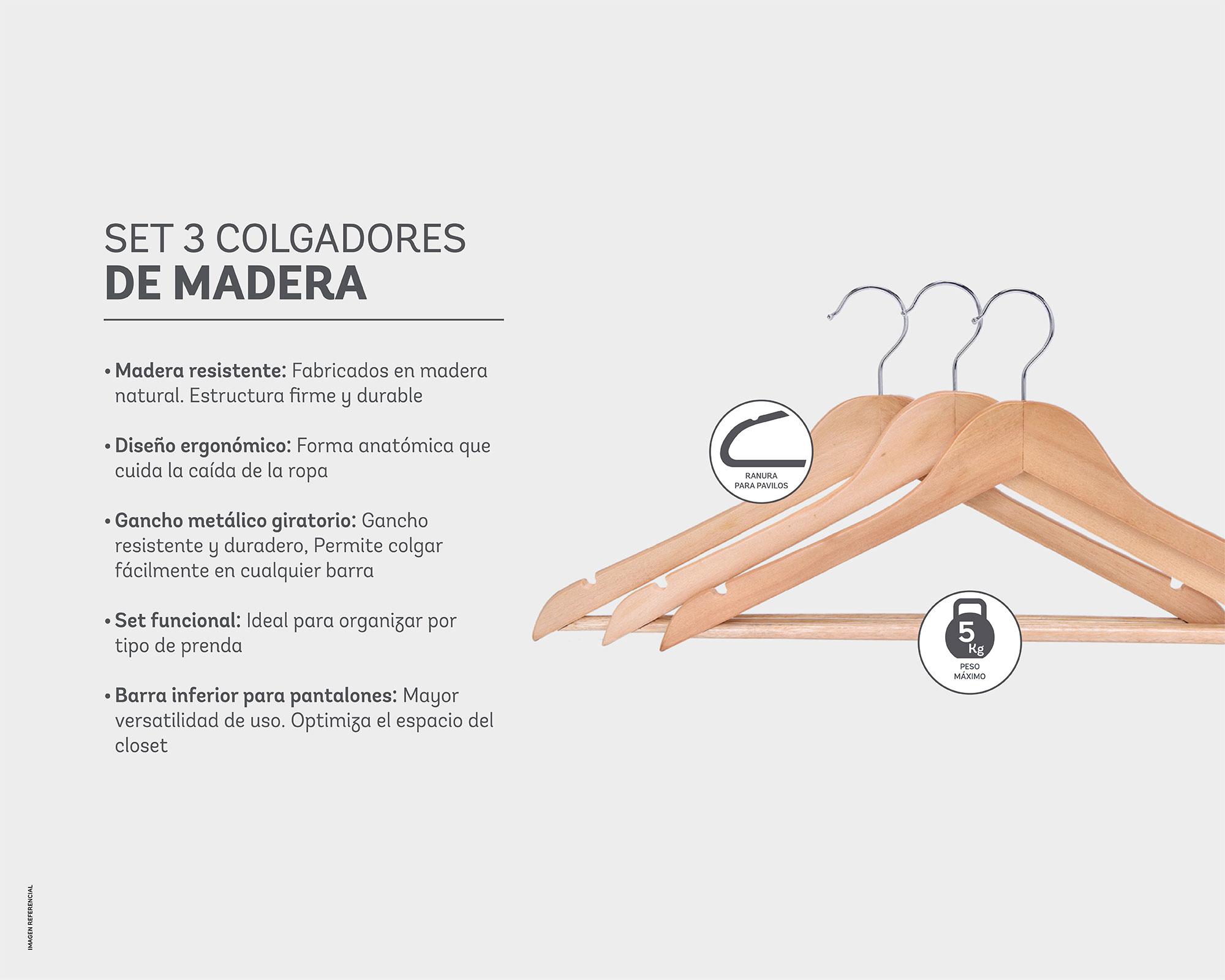 Colgador madera natural 3 unidades-3