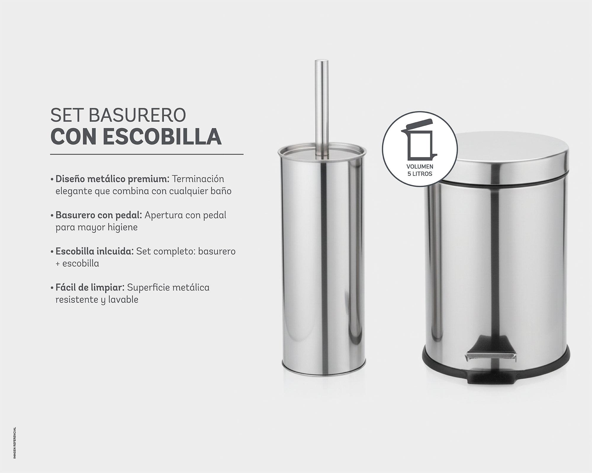 Basurero pedal 5 litros + escobilla WC Cotidiana-3