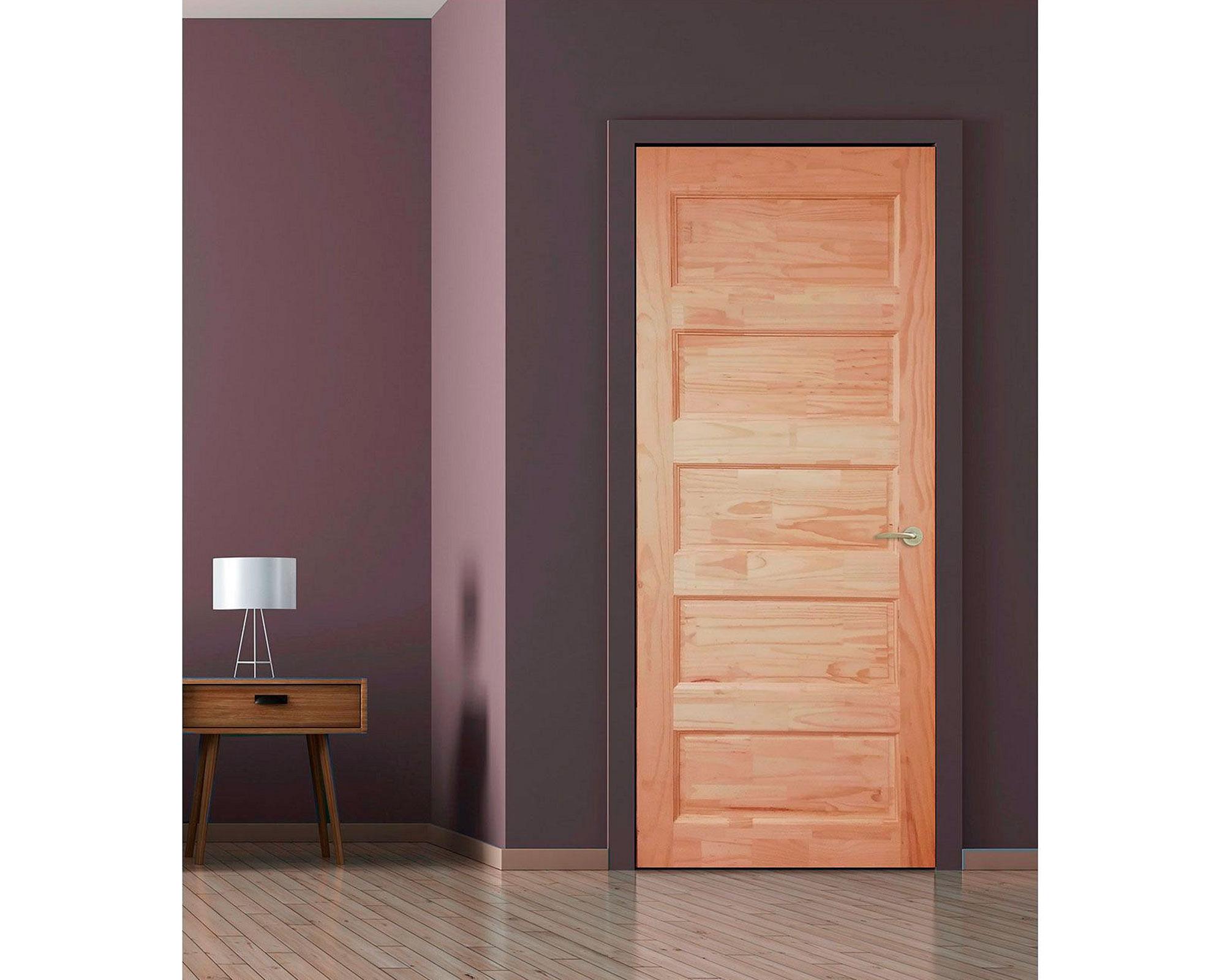 Puerta Pino Radiata Alcala 80x200 cm 5 paneles Moldupanel-2