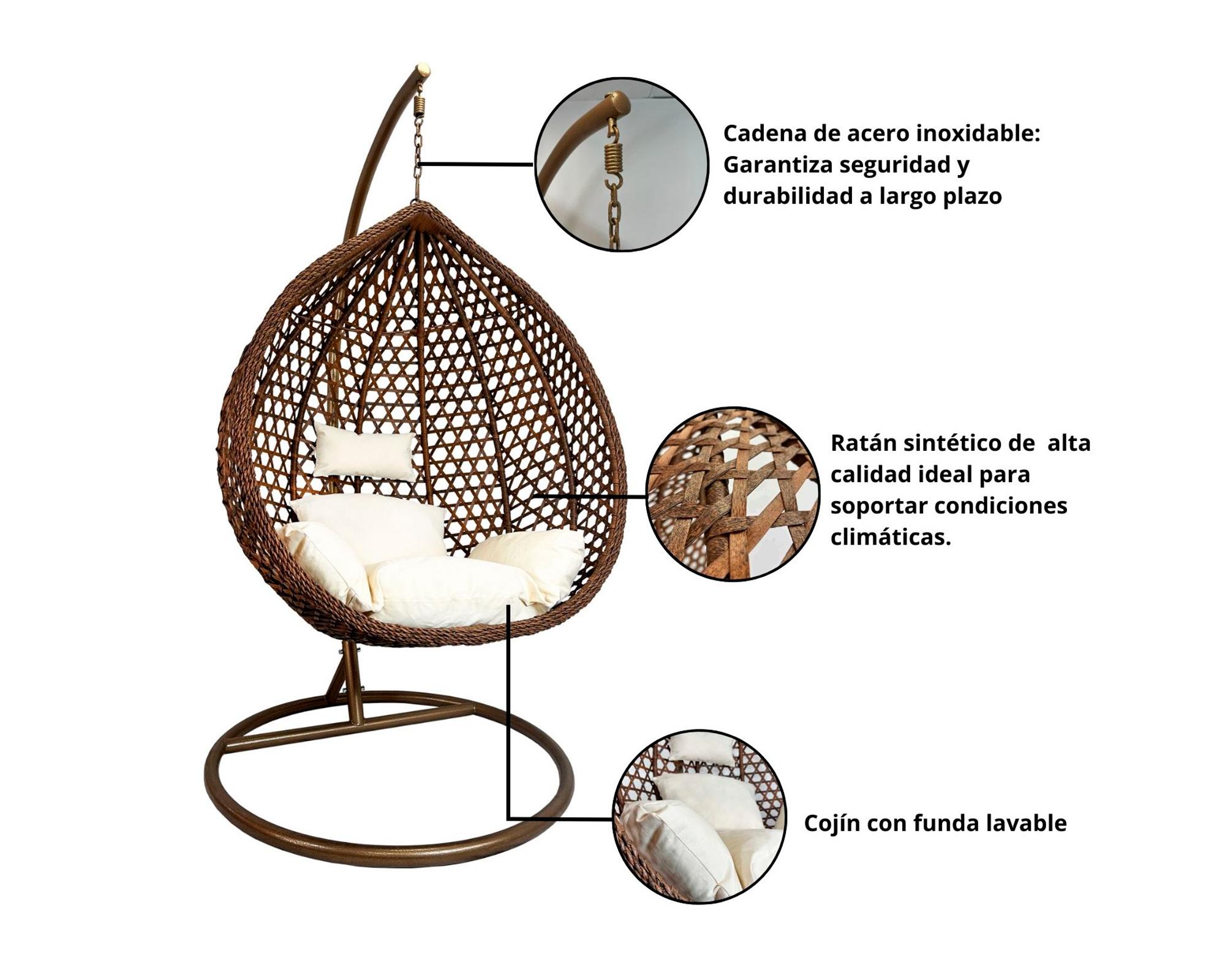 Silla colgante exterior Hawái café oscuro-2