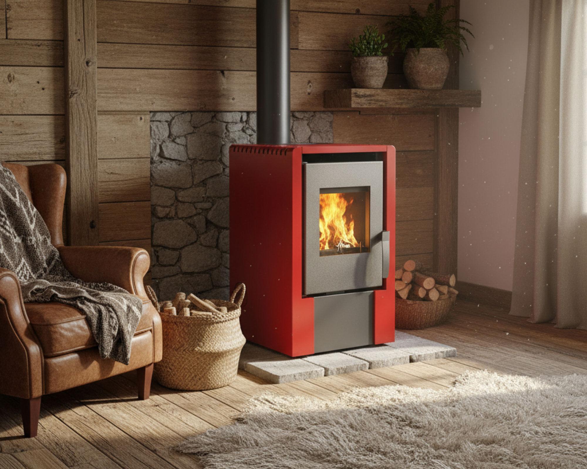 Estufa pellet 6000W Italy 6100 rojo-3
