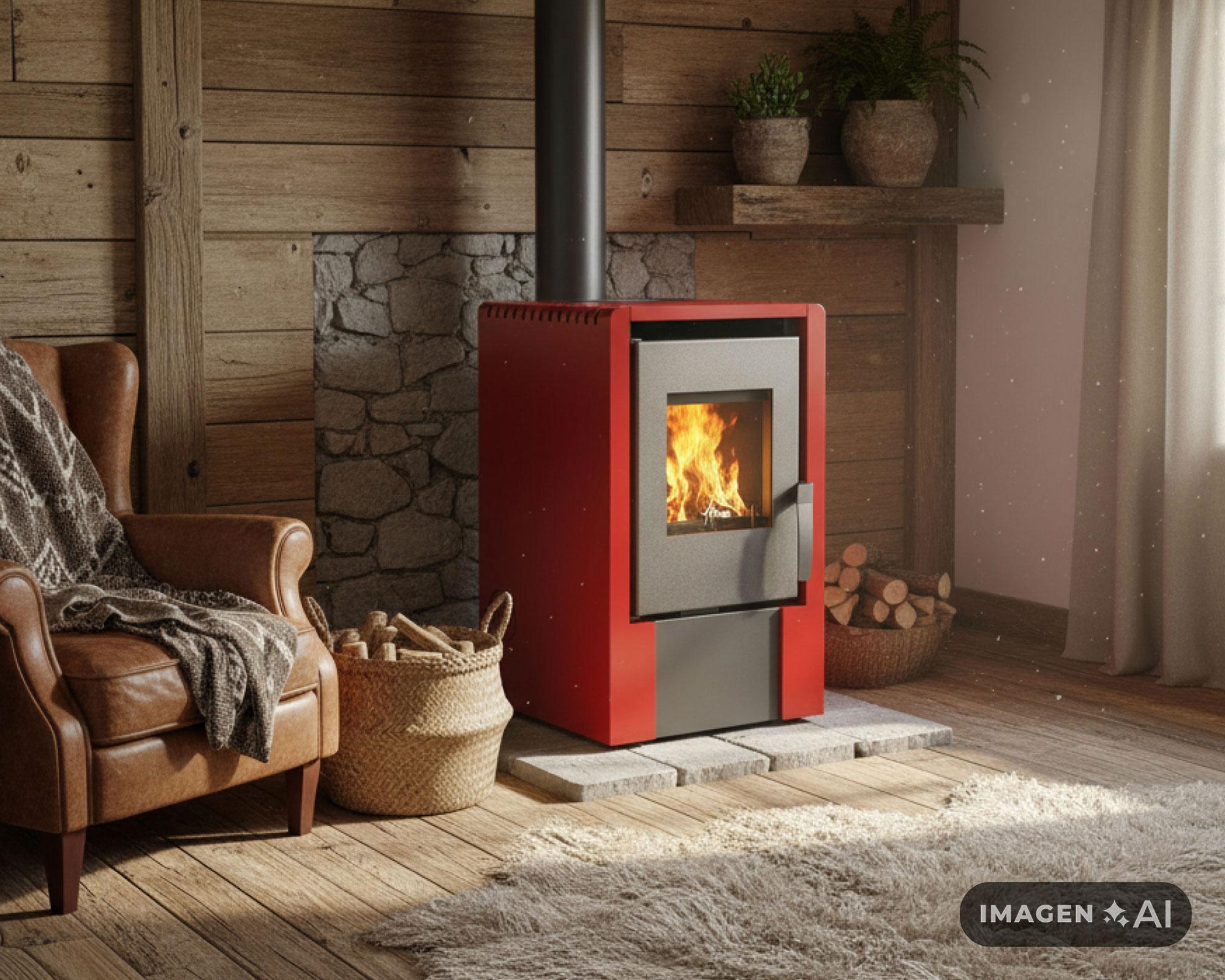 Estufa pellet 6000W Italy 6100 rojo-4