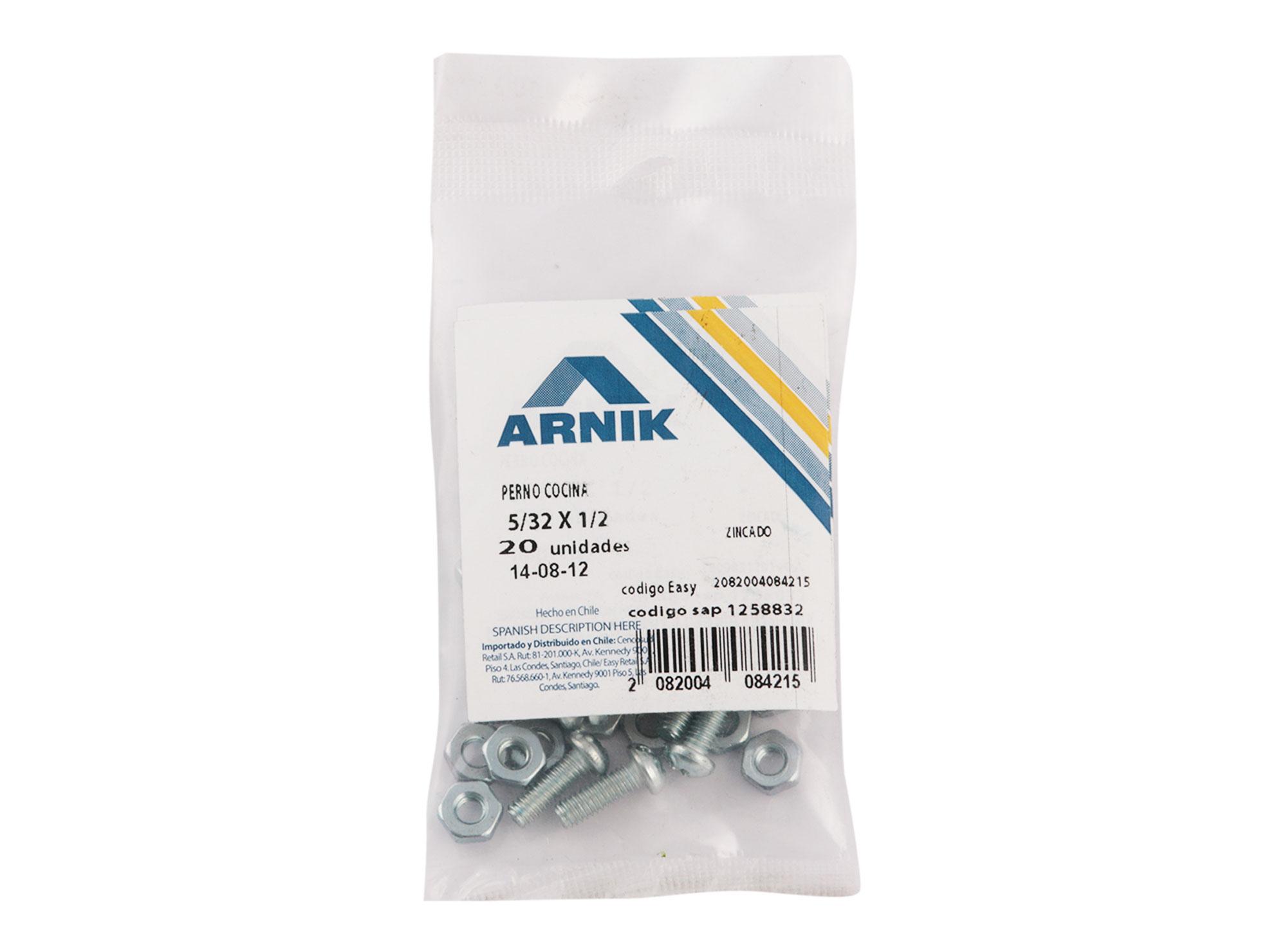 Perno cocina con tuerca 5/32x1/2'' zincado 20 unidades Arnik-1
