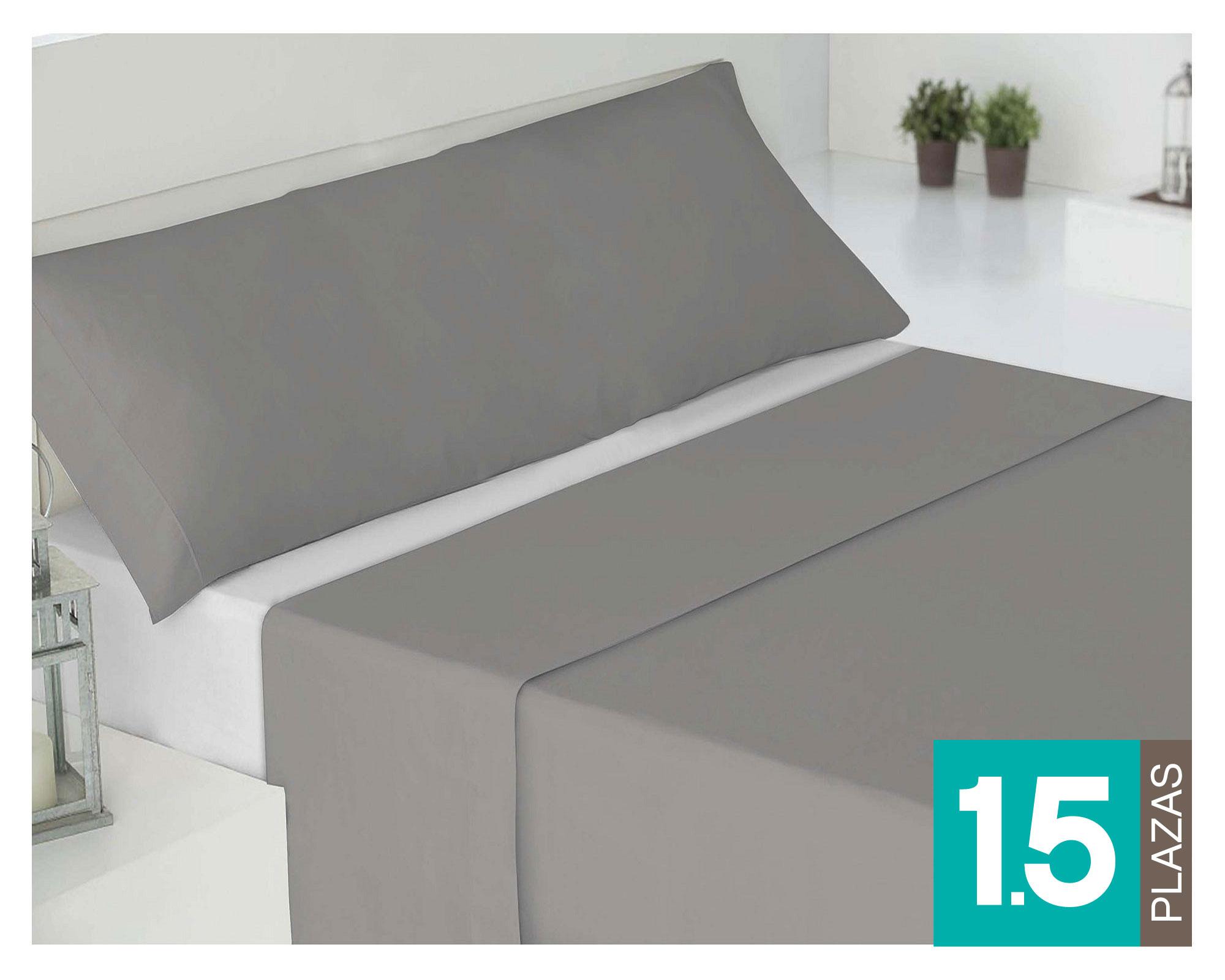 Juego sábanas 1,5 plazas 180 hilos gris Cotidiana-0