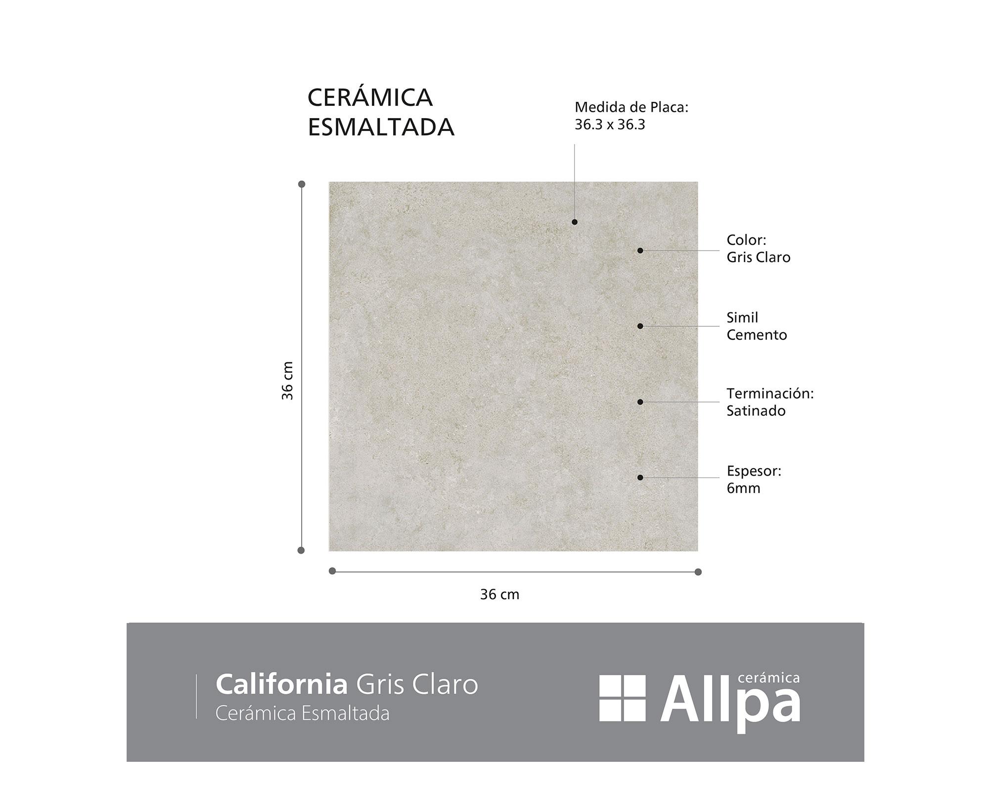 Cerámica piso muro 36x36 California Gris claro 2,68 m2-5