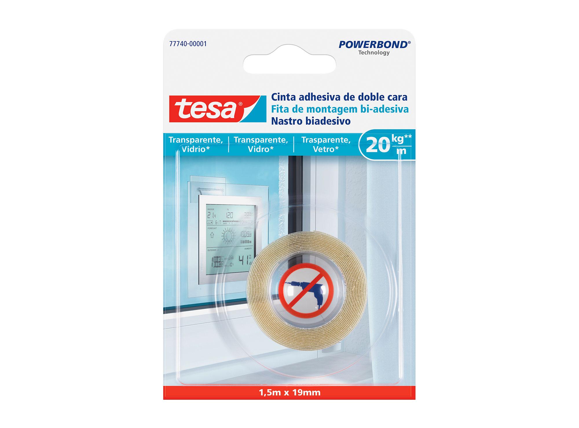 Cinta de montaje superficies transparentes 1,5m x 19 mm Tesa-0