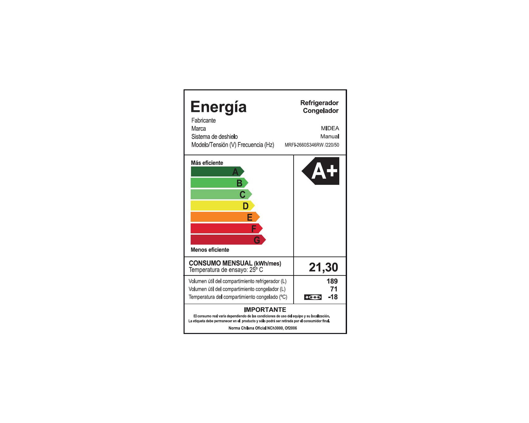 Refrigerador frío directo 260 litros MRFI-2660S346RW Midea-12