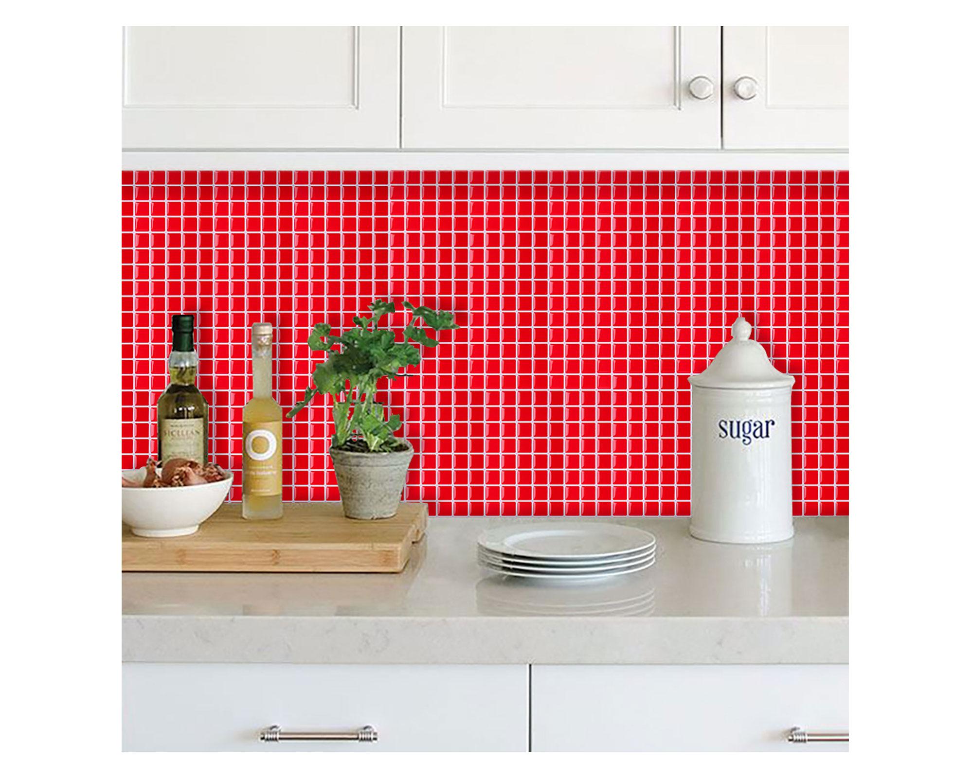 Mosaico autoadhesivo 27x27 cm cuadros rojo Dekora2-5