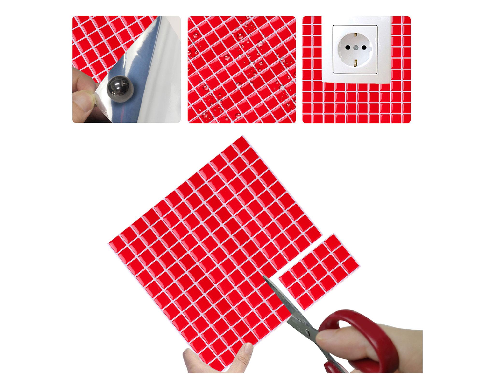 Mosaico autoadhesivo 27x27 cm cuadros rojo Dekora2-1