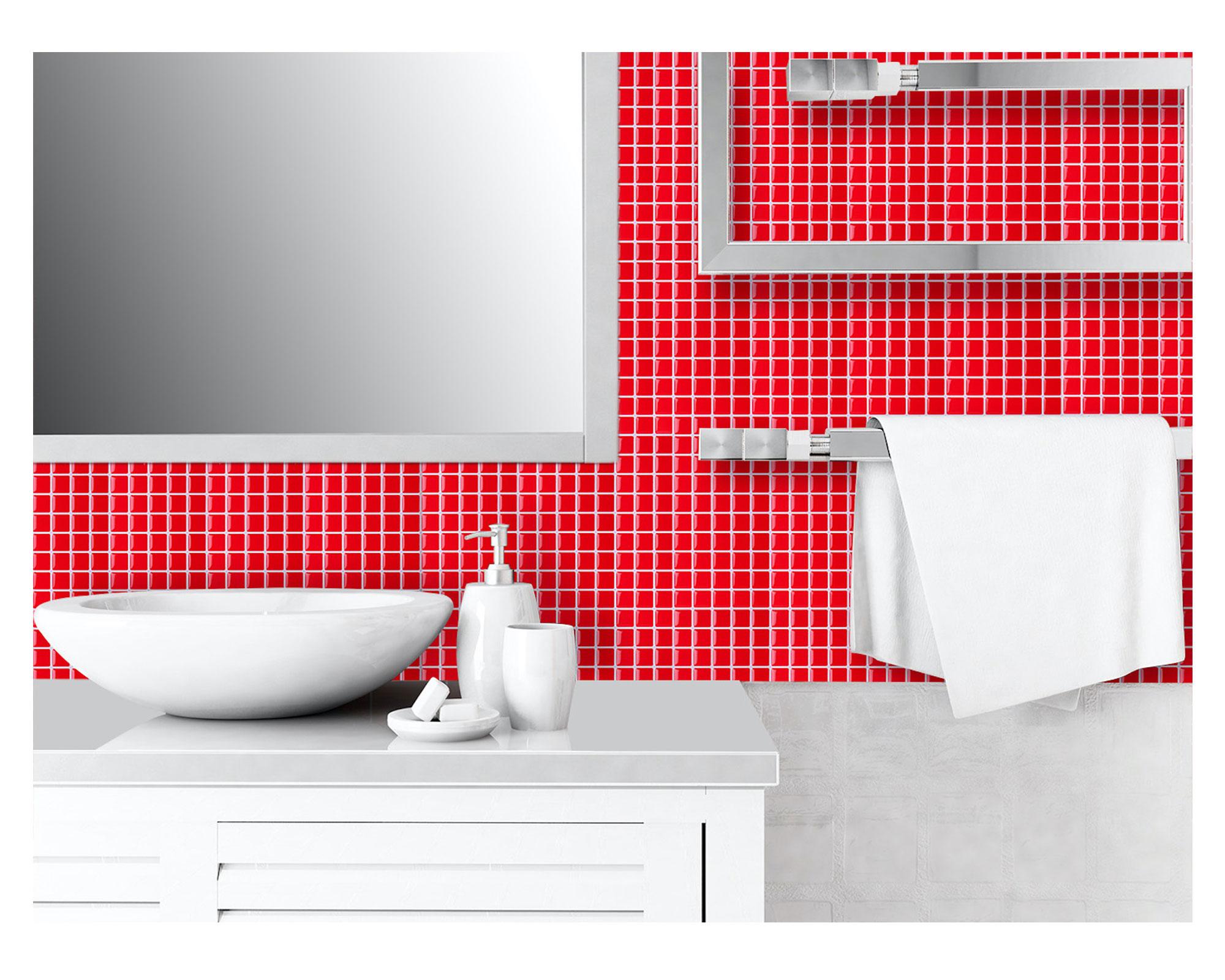 Mosaico autoadhesivo 27x27 cm cuadros rojo Dekora2-2