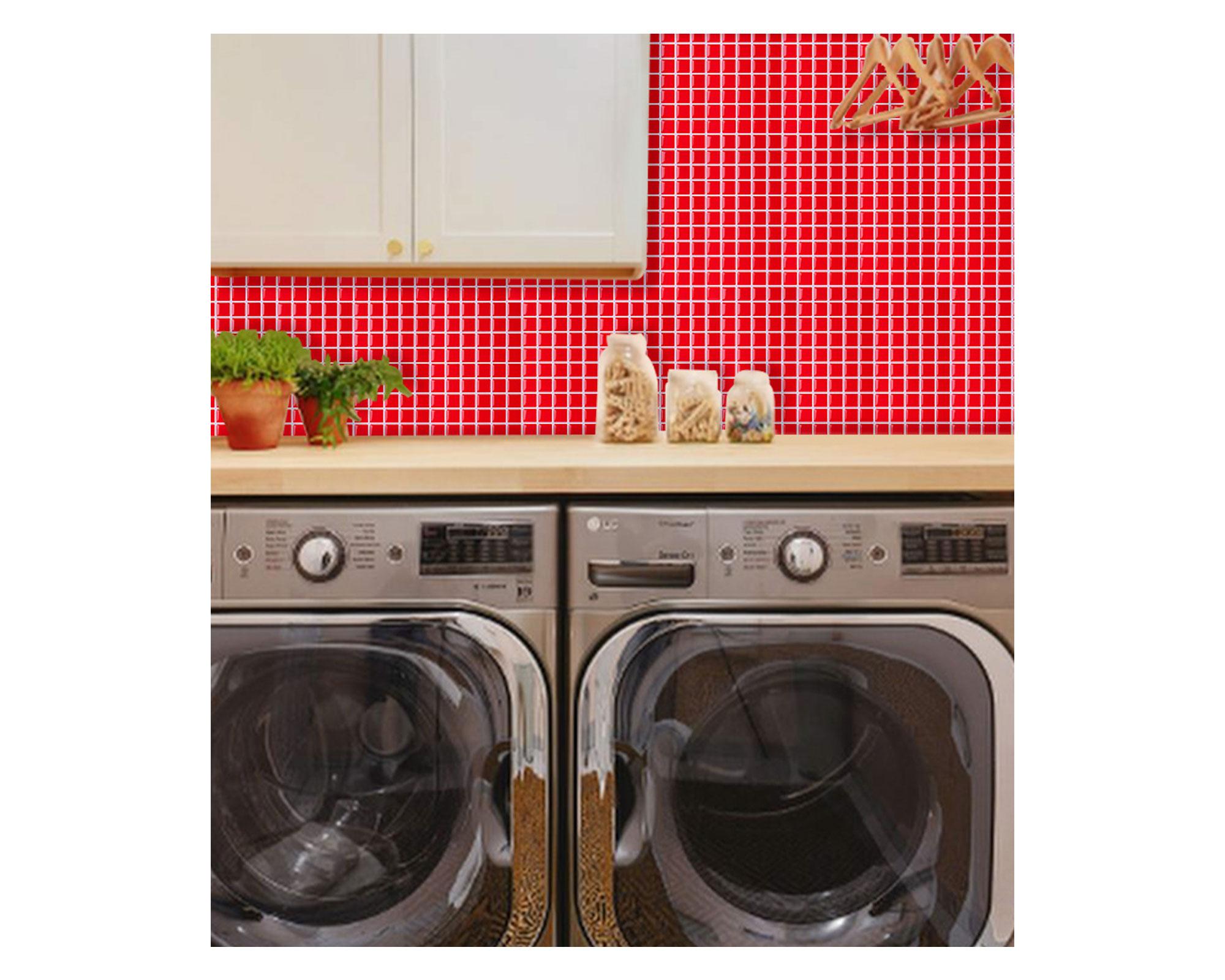 Mosaico autoadhesivo 27x27 cm cuadros rojo Dekora2-3