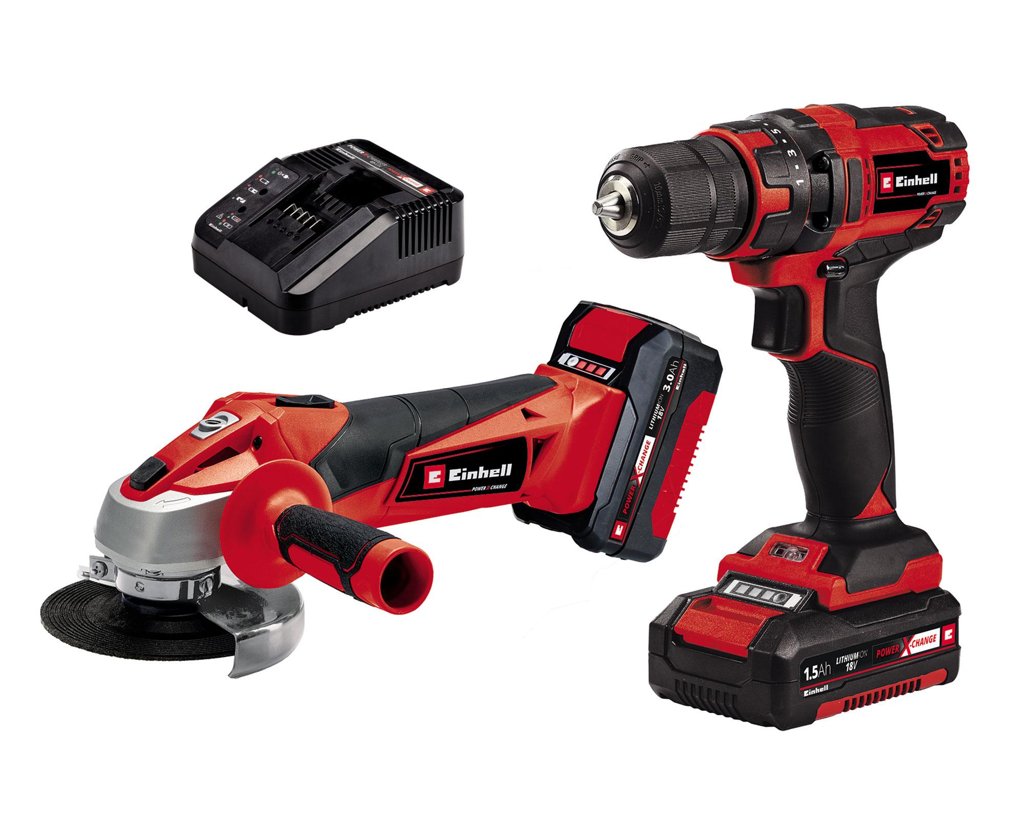 Taladro atornillador inalámbrico + esmeril angular inalámbrico + 2 baterías Li Einhell-0