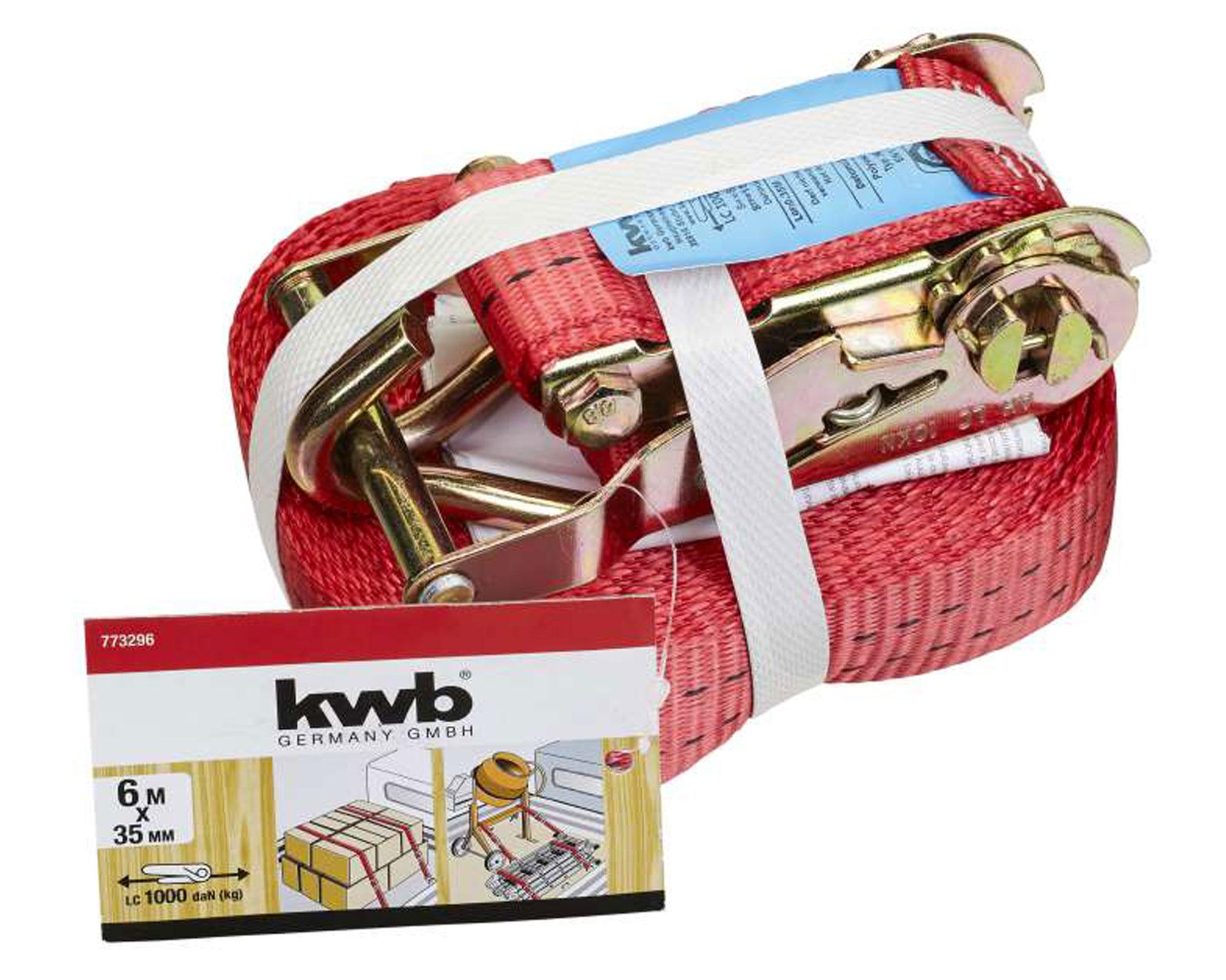 Correa carraca 6 m x 25 mm 2 ganchos KWB.-0