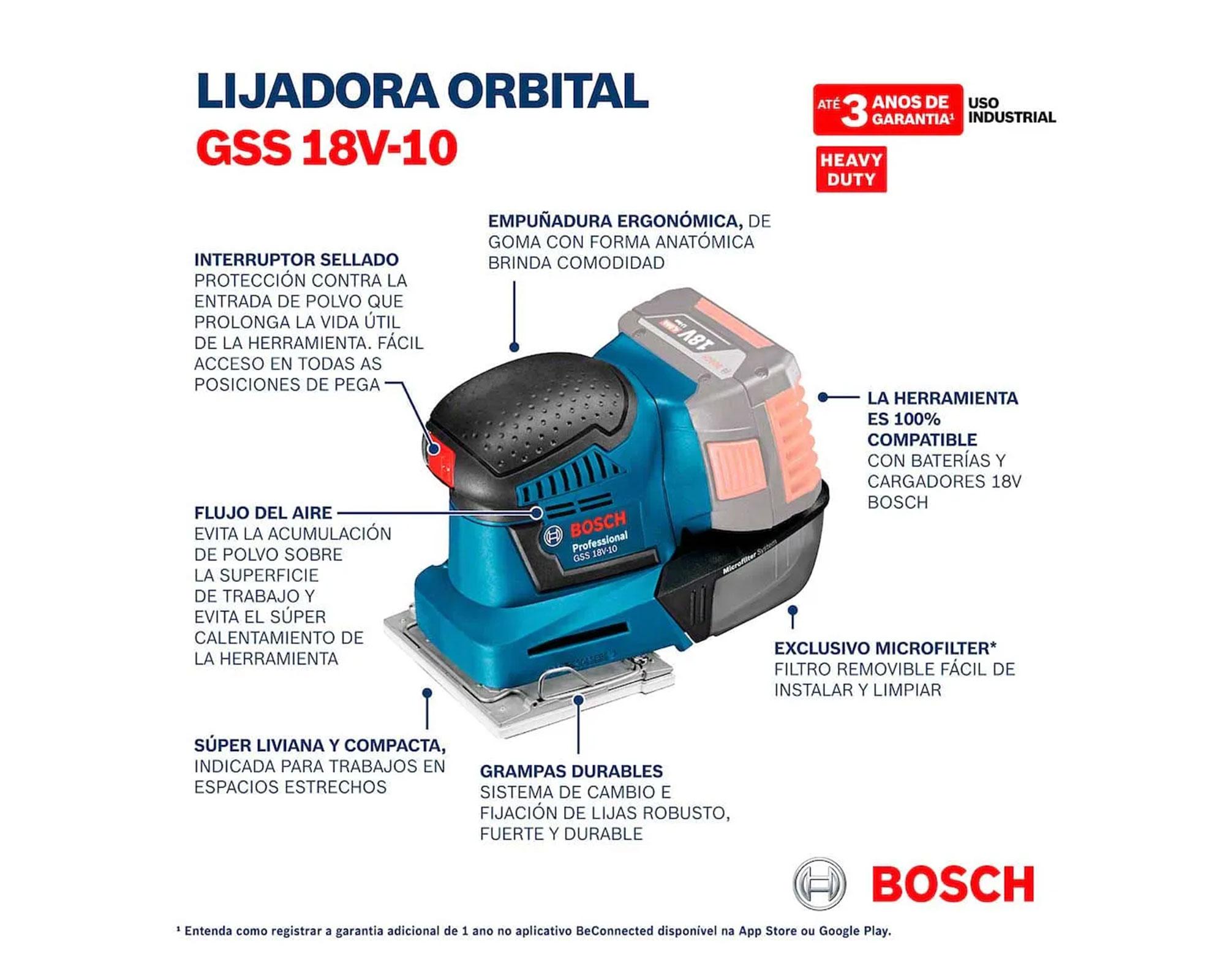 Lijadora orbital inalámbrica 18V GSS 18V-10 Bosch.-7