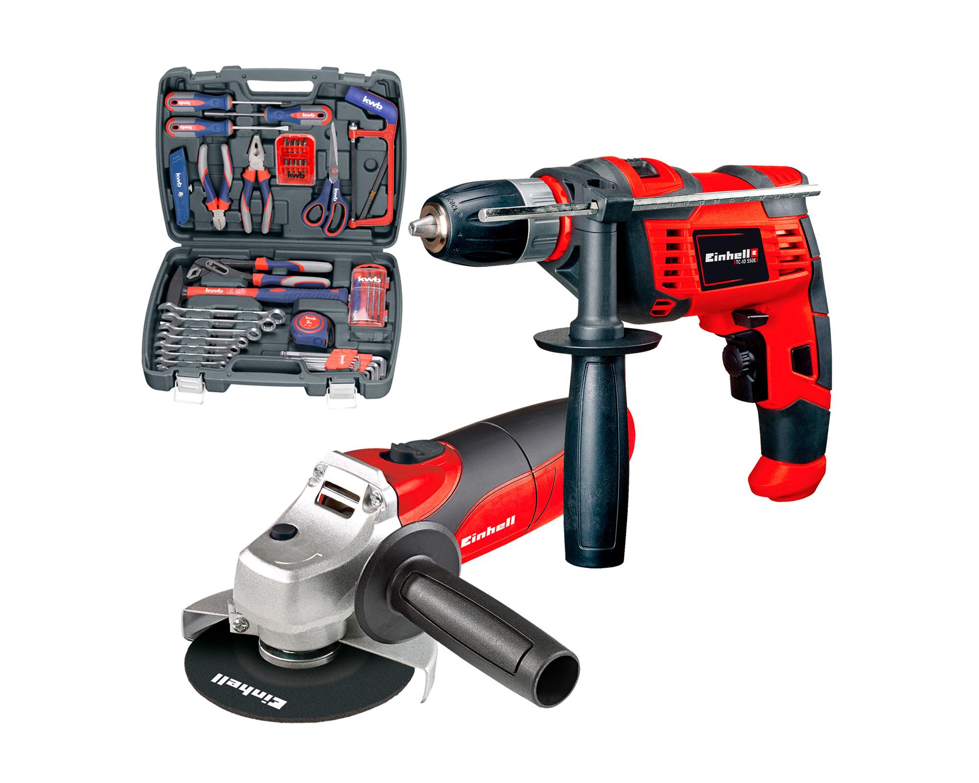 Taladro percutor + esmeril angular + maletín de herramientas Einhell-0
