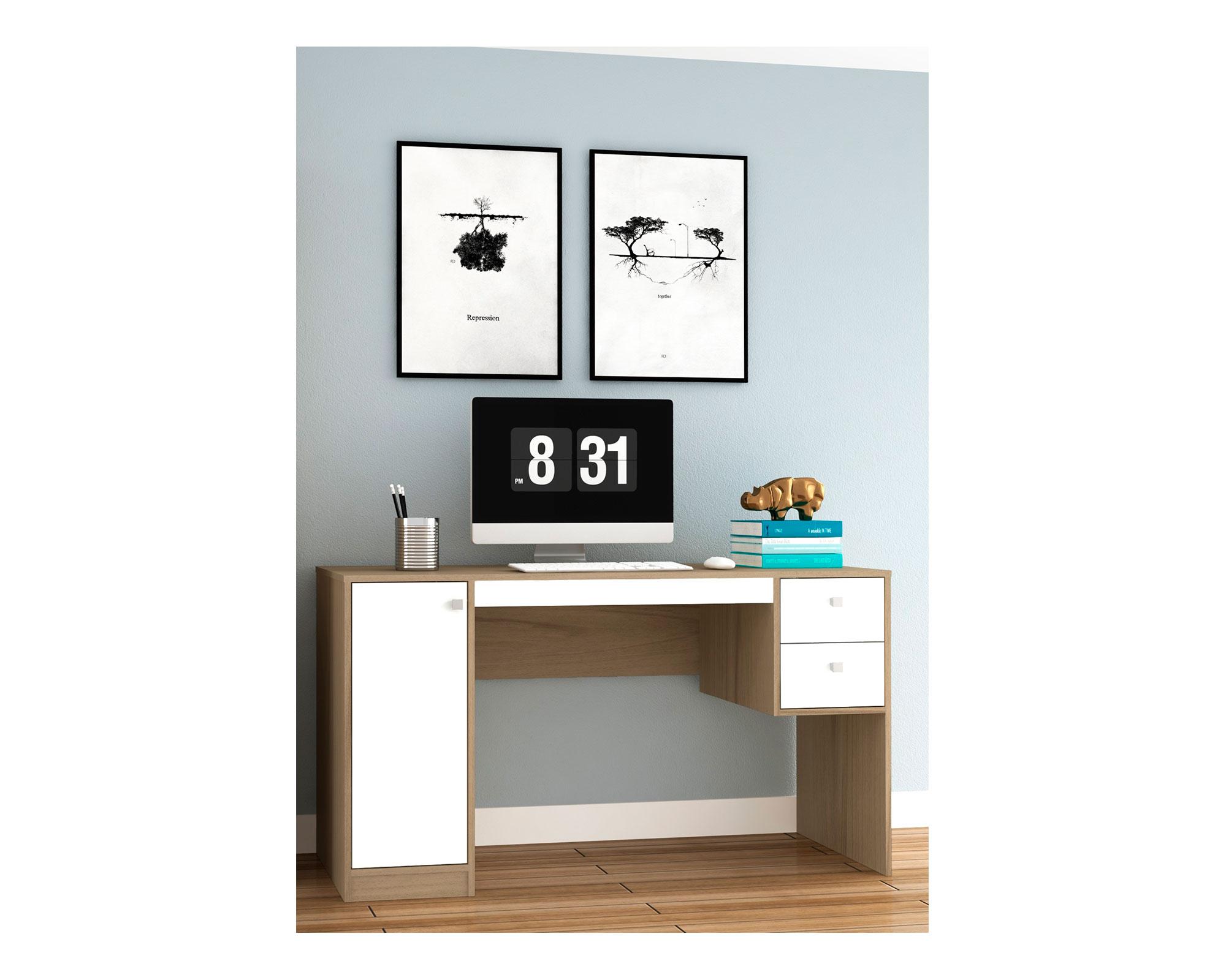 Escritorio 2 cajones 1 puerta avela/blanco Altavision-1