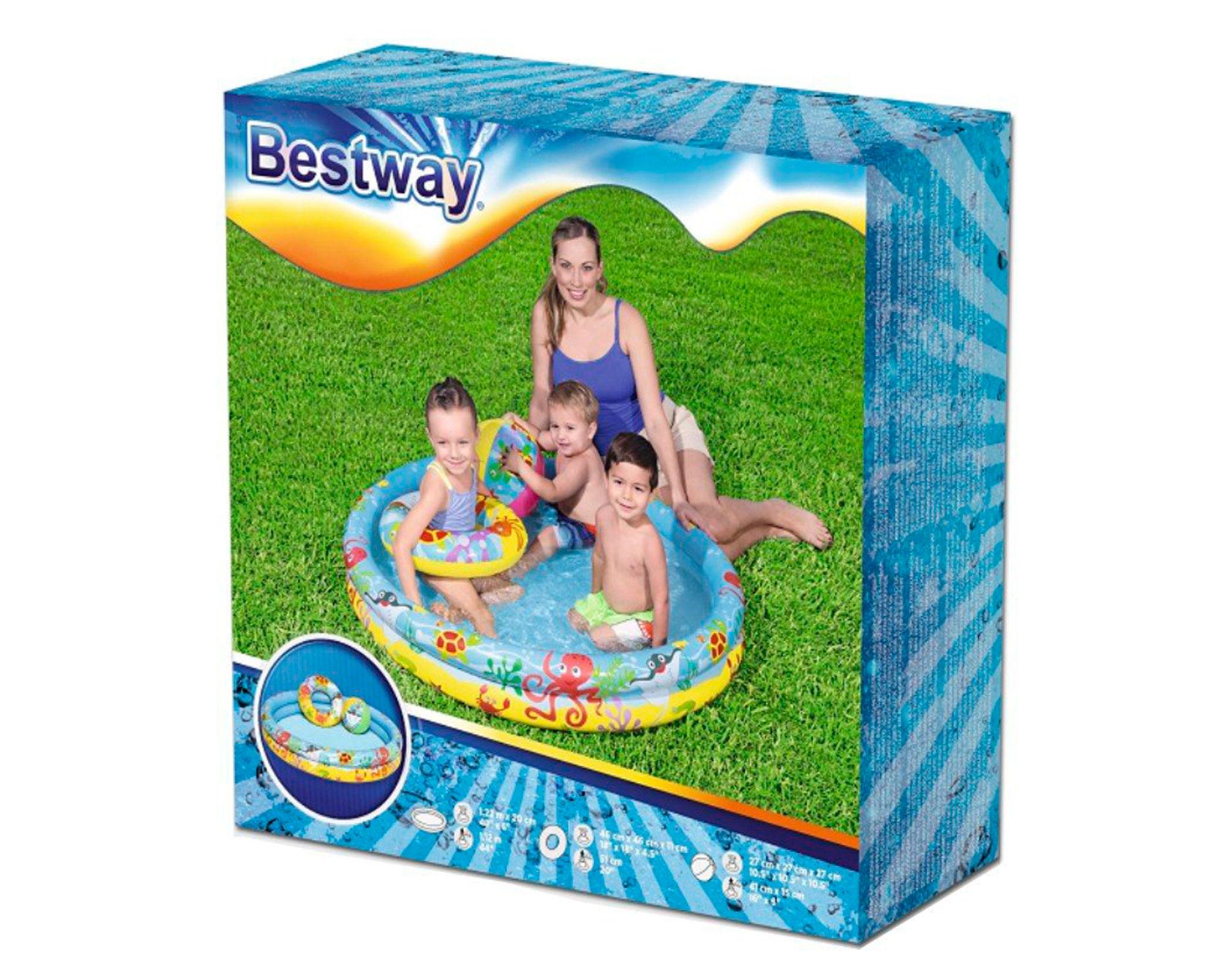 Piscina inflable 1,20 m 137 litros + flotador + pelota inflable Bestway-4