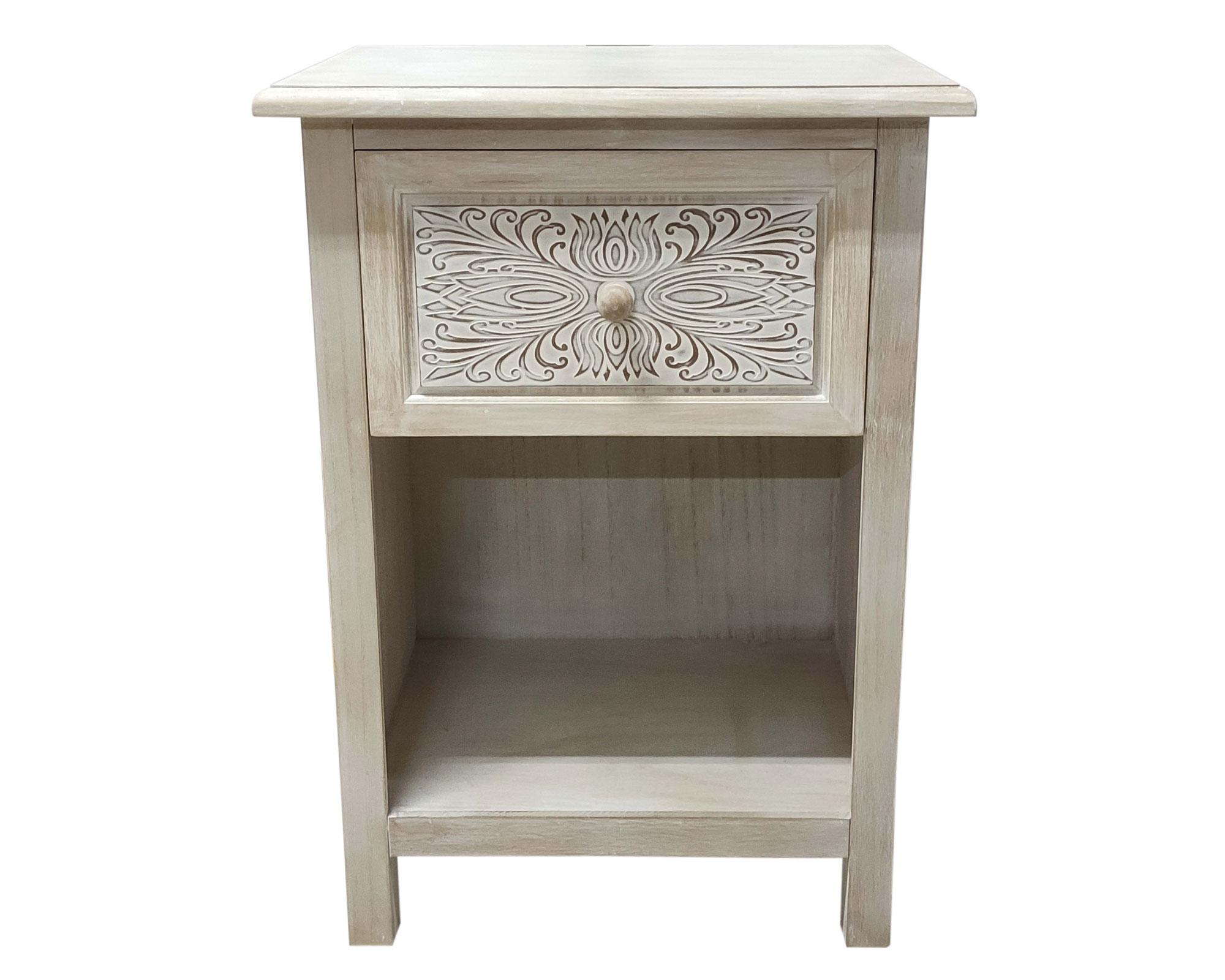 Velador 1 cajón Boho blanco antiguo M+Design-0