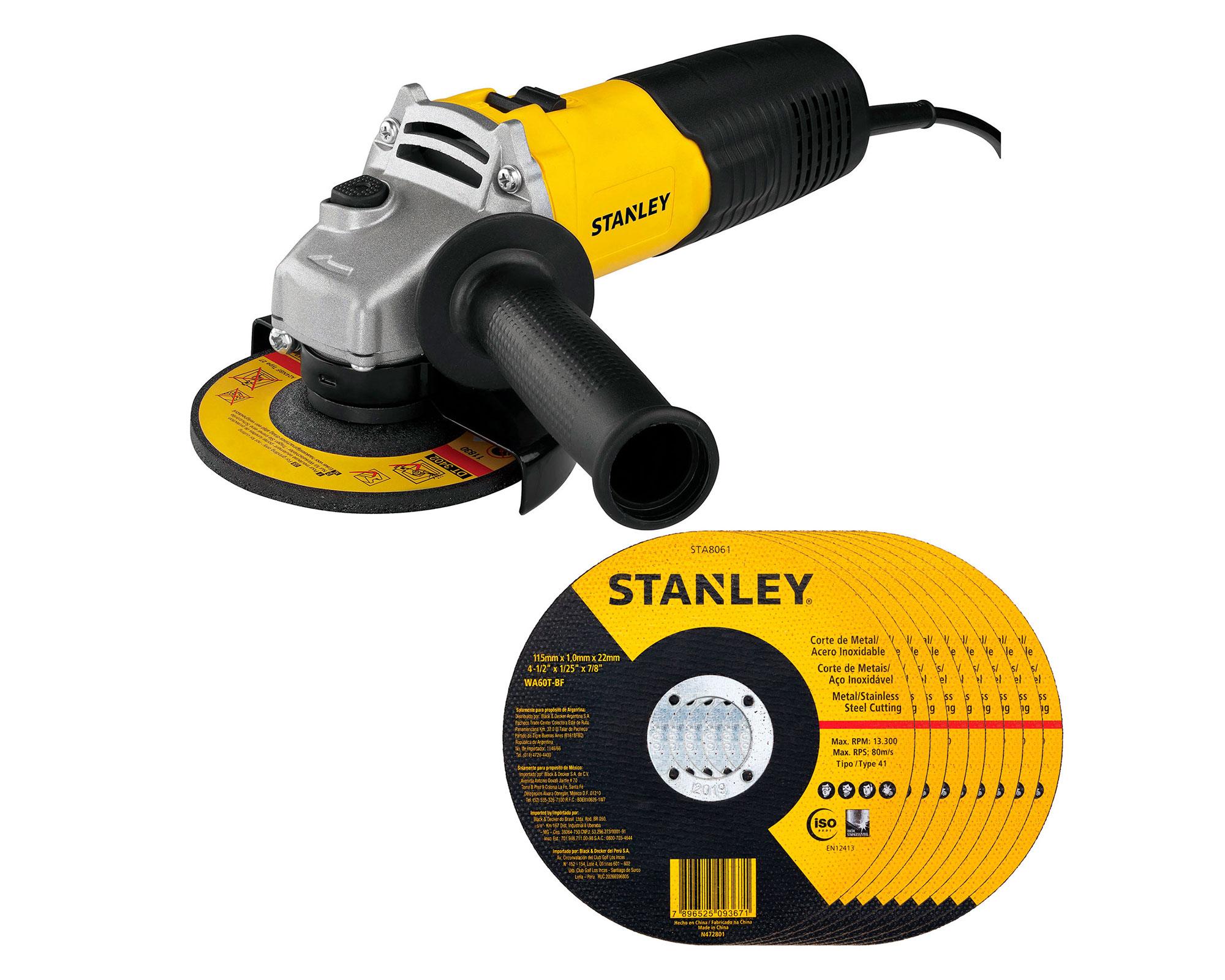 Esmeril Angular 4 1/2'' 600W + 250 discos de corte 1.6mm STA8061 Stanley.-0