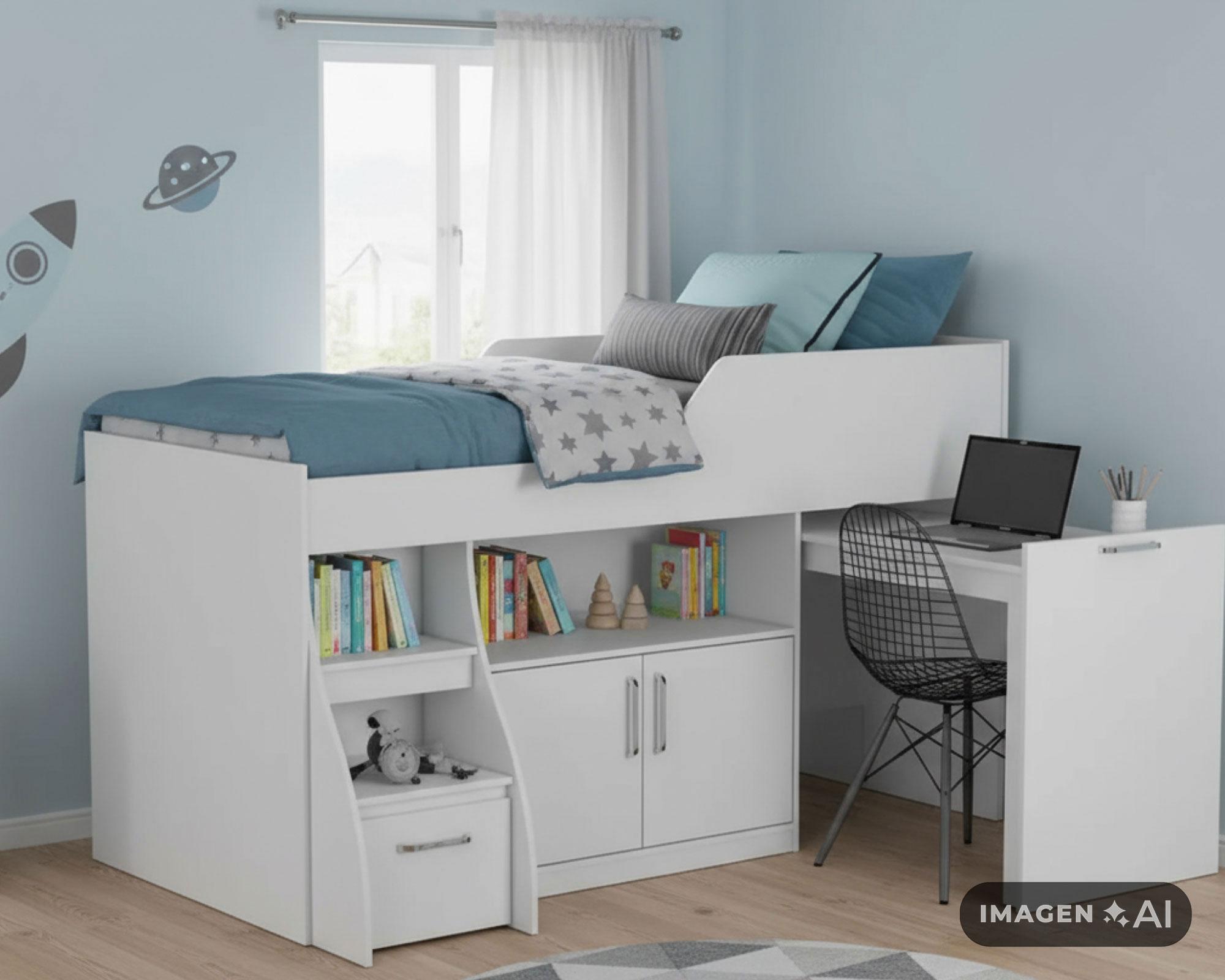 Cama multifuncional 1,5 plazas con escritorio blanco Decocasa-5