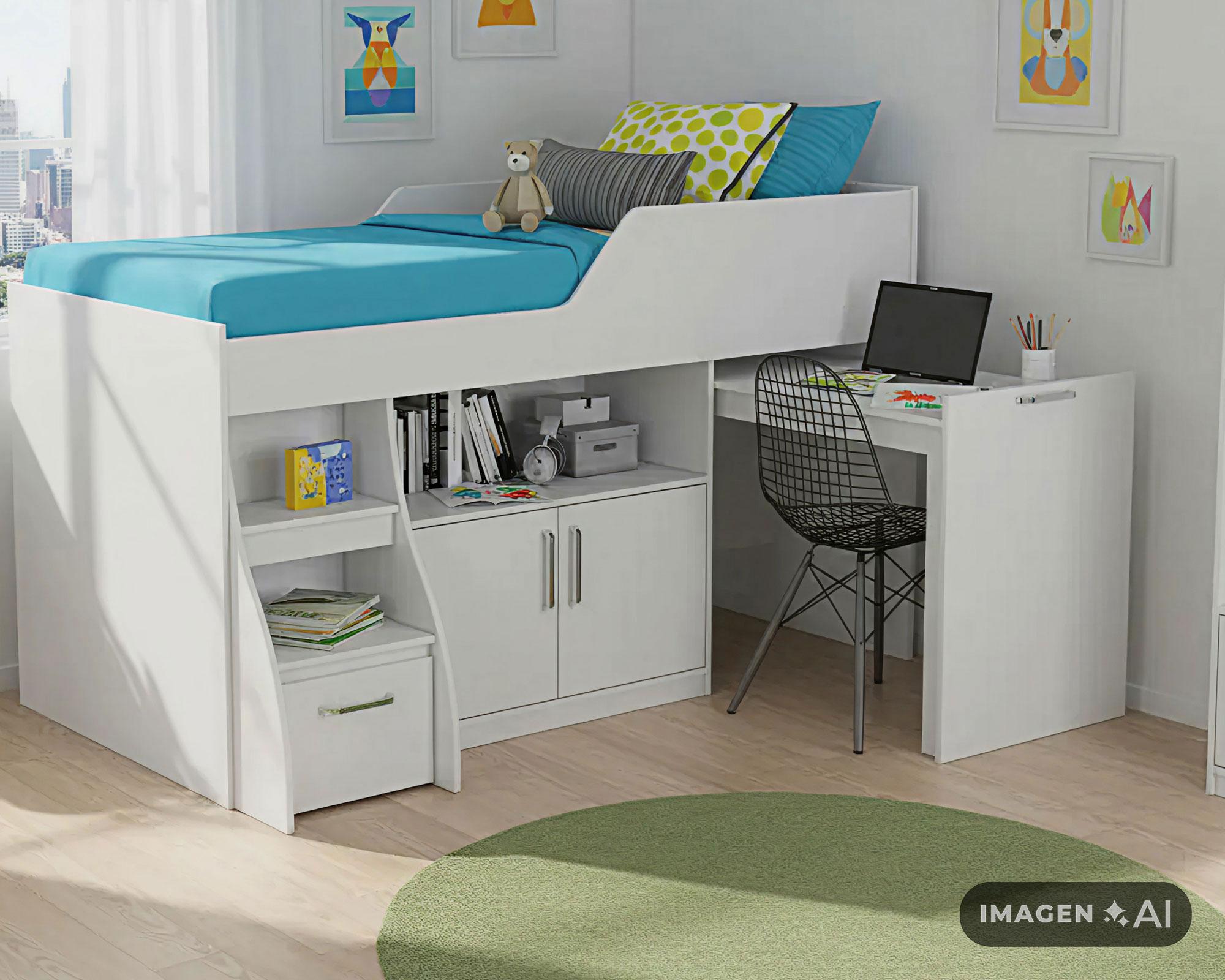 Cama multifuncional 1,5 plazas con escritorio blanco Decocasa-6