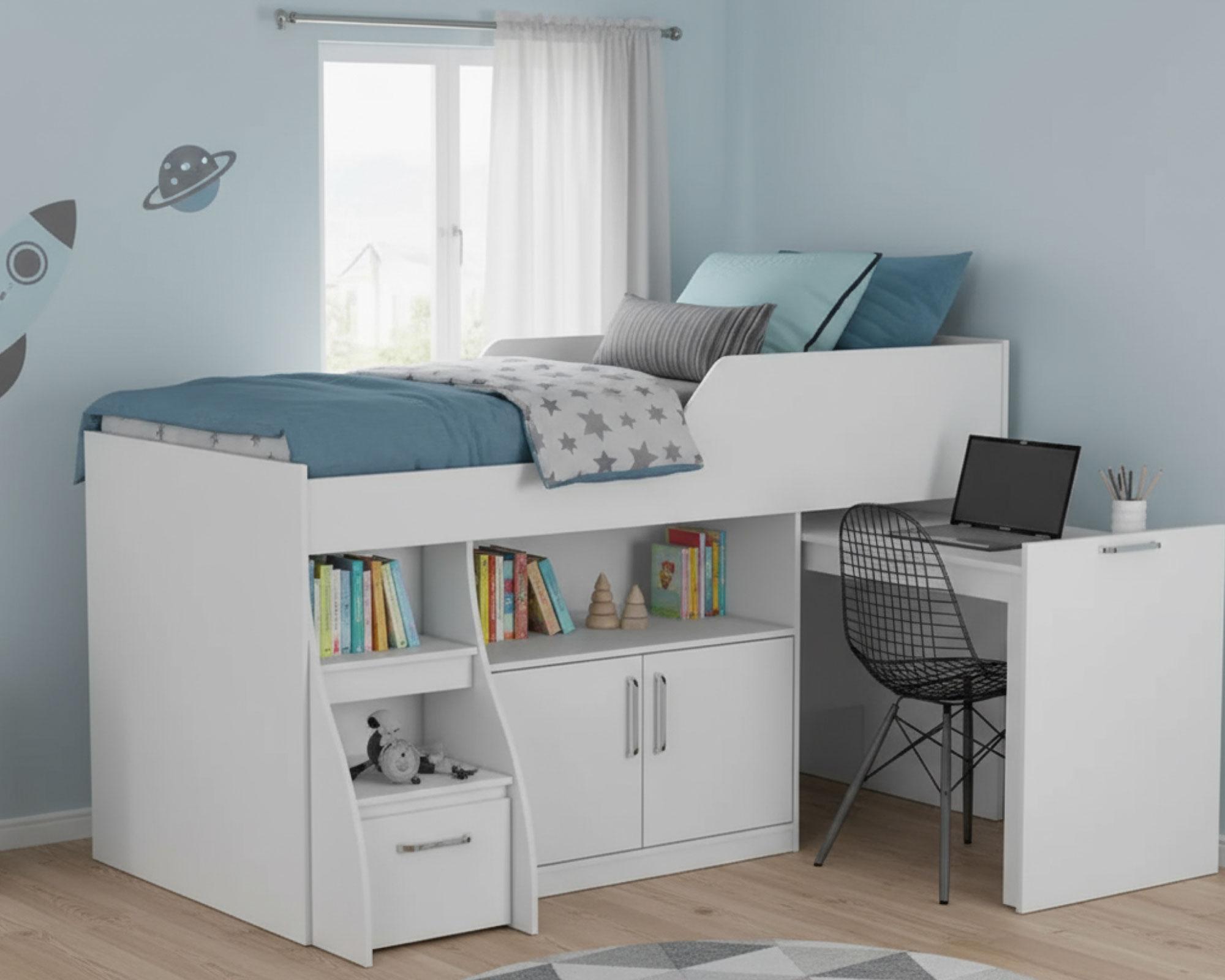 Cama multifuncional 1,5 plazas con escritorio blanco Decocasa-4