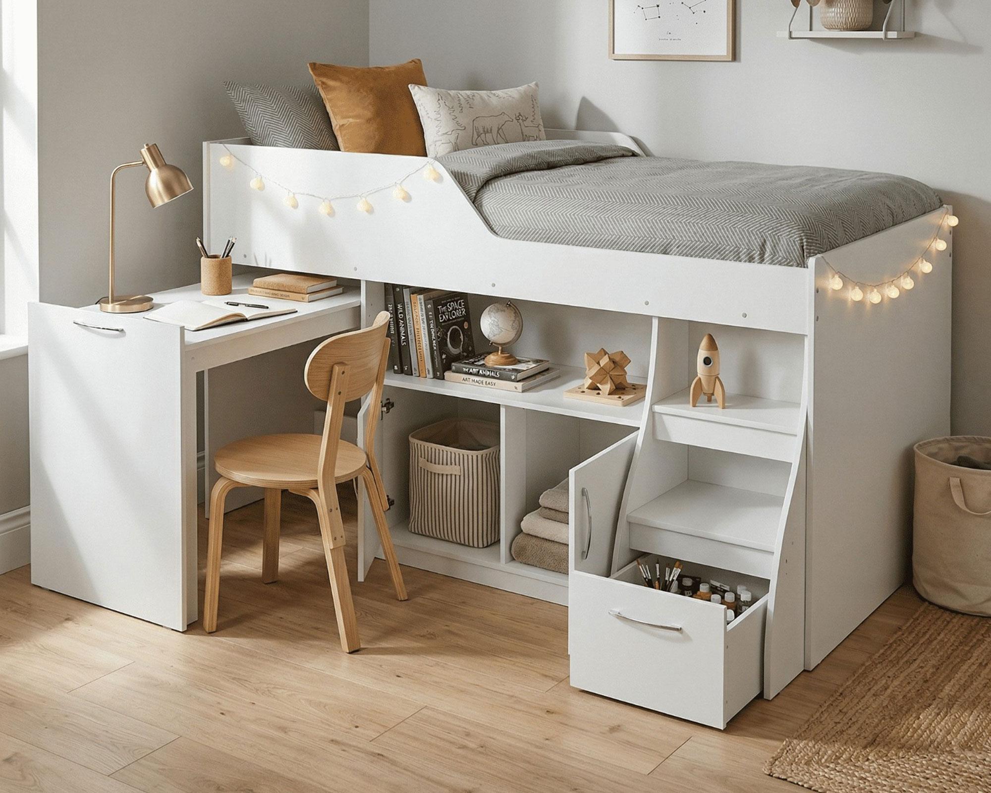 Cama multifuncional 1,5 plazas con escritorio blanco Decocasa-3