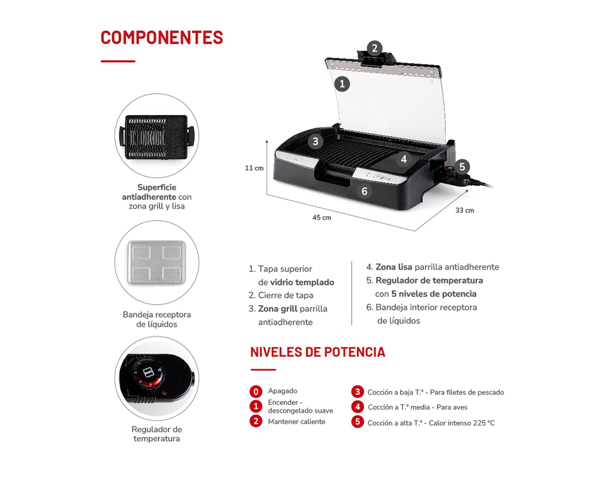 Parrilla eléctrica TH-224 negro 1500W-4