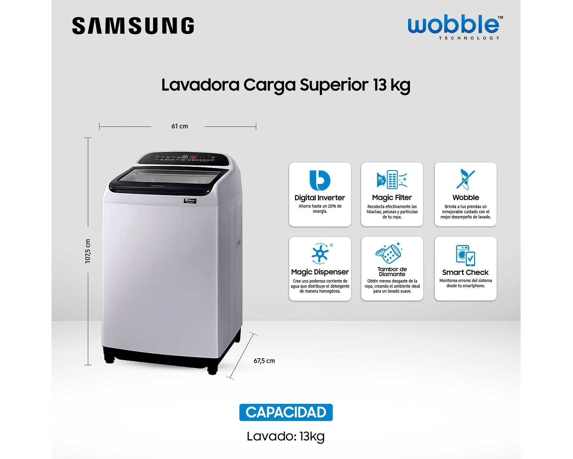 Lavadora carga superior 13 kg WA13T5260BY/ZS gris Samsung-27