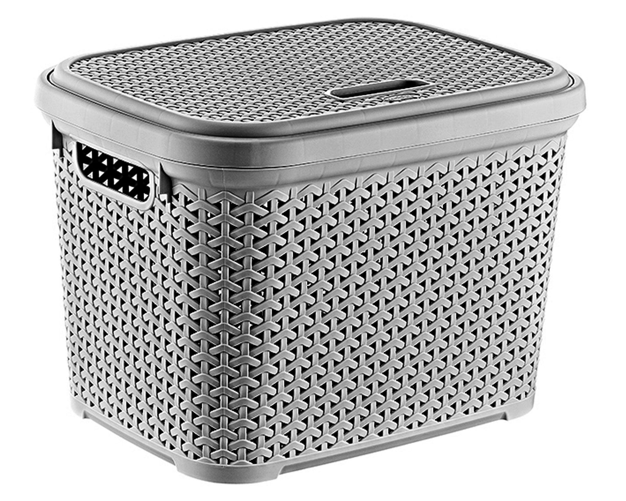 Caja organizadora Cotidiana Simil Rattan gris plástica 30 litros-0