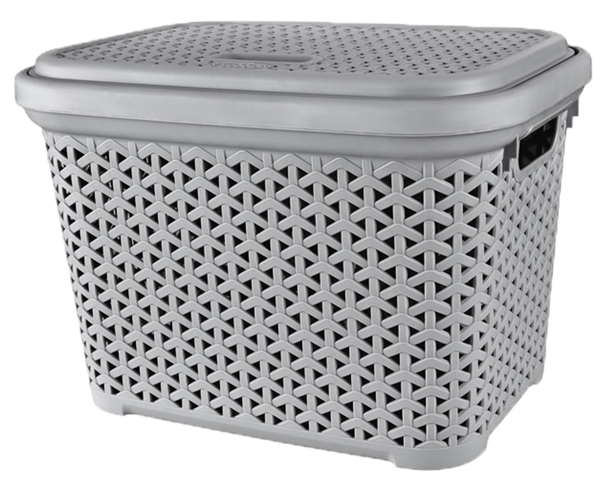 Caja organizadora Cotidiana Simil Rattan gris plástica 30 litros-1