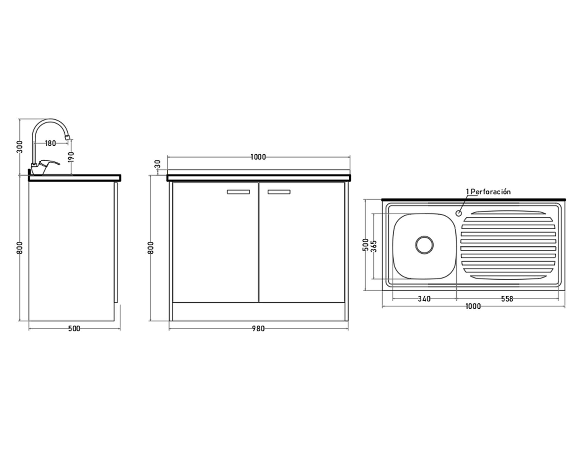 Mueble base lavaplatos derecho 100 cm blanco Tebisa-2