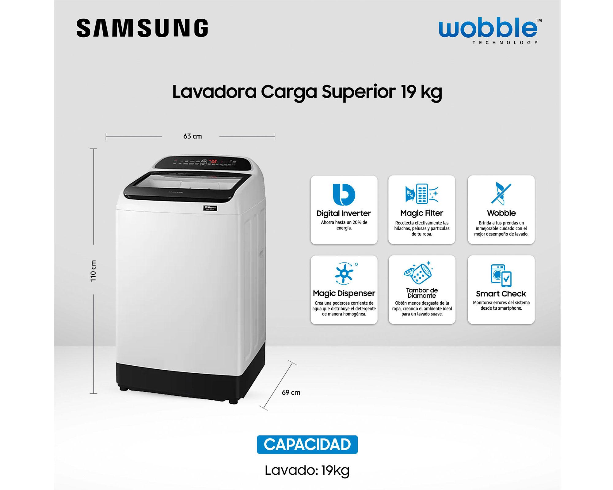 Lavadora carga superior 19 kg WA19T6260BW/ZS Samsung-23
