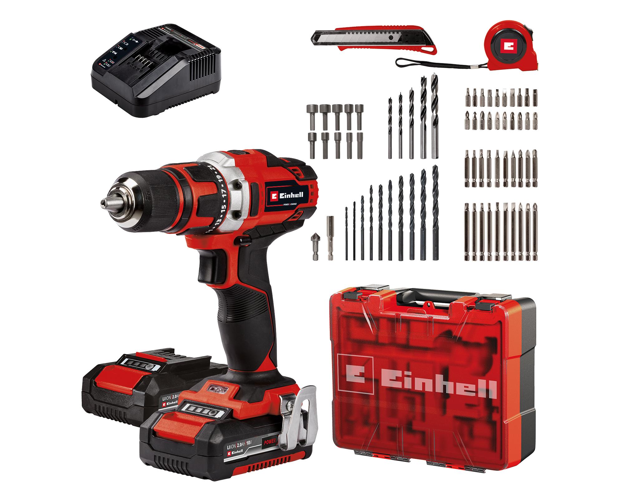 Taladro inalámbrico 18V 13mm TE-CD 18/40 Li + 2 baterías + 69 accesorios Einhell-0