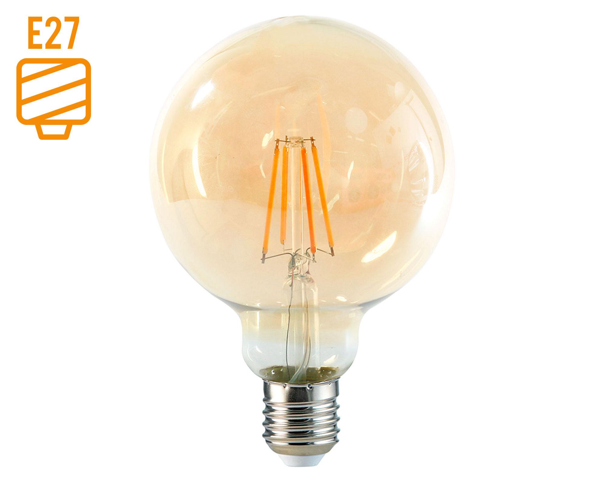Ampolleta LED 6W E27 luz amarilla G95 Megabright-0