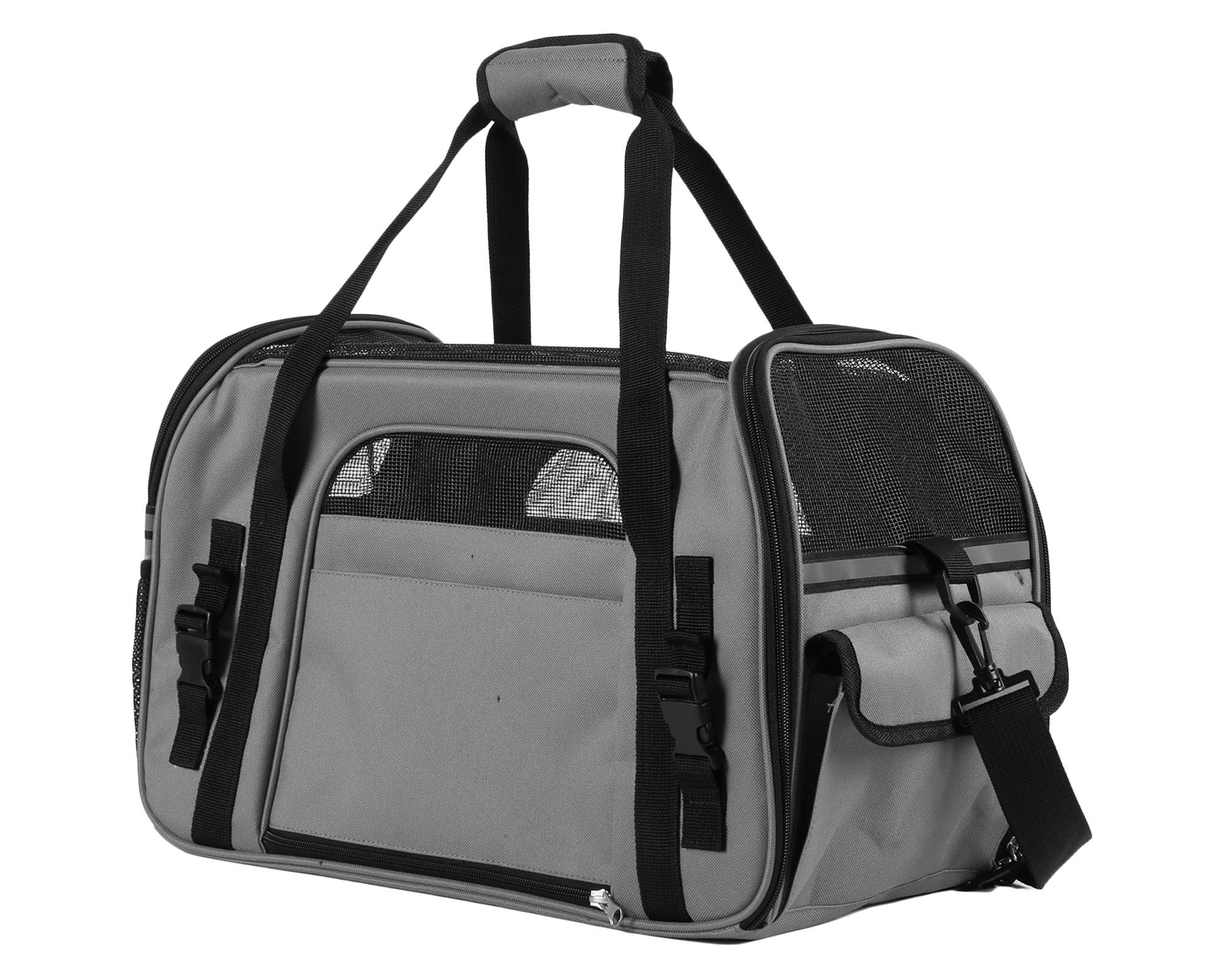 Bolso transporte mascota cuadrado M gris-4