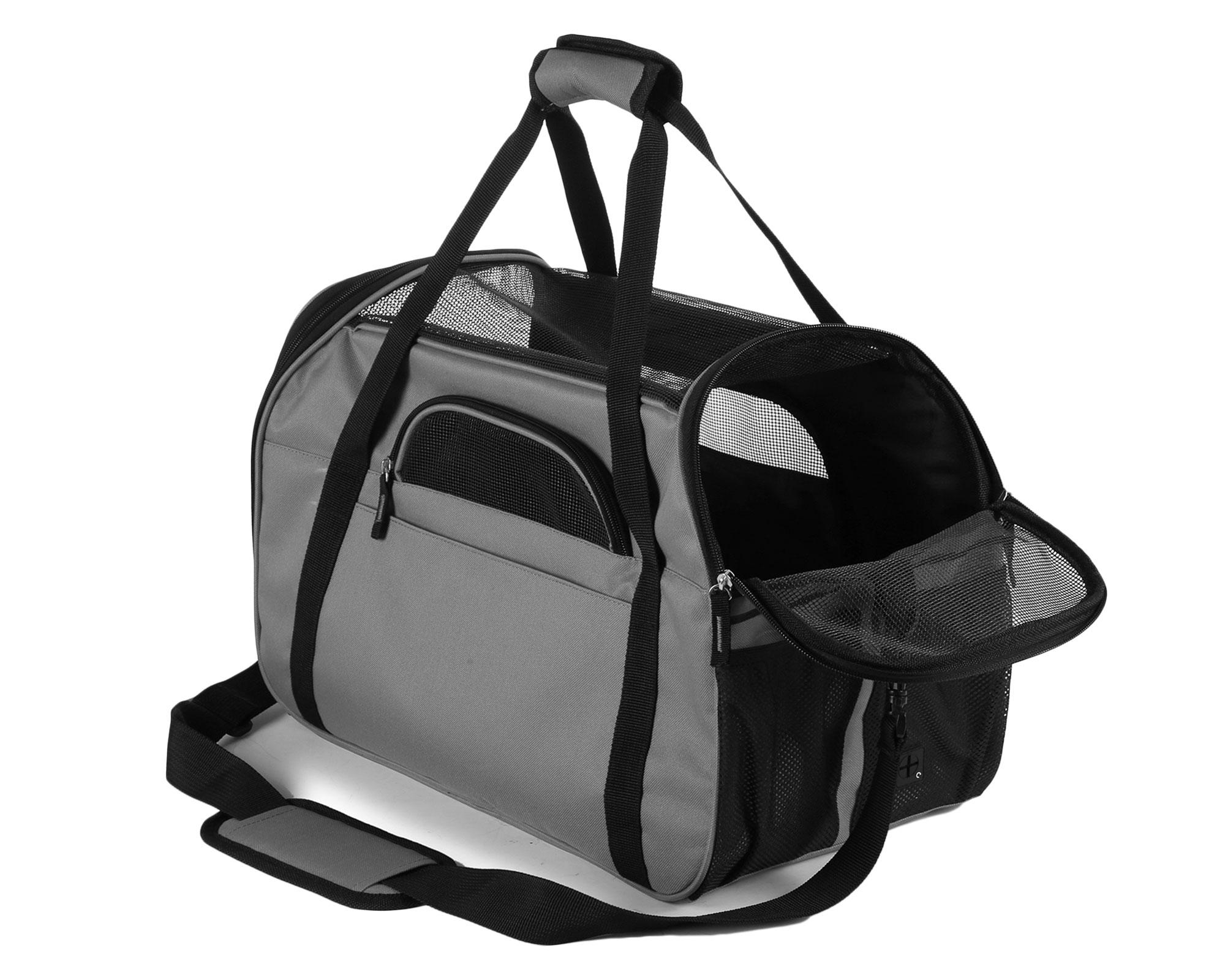 Bolso transporte mascota cuadrado M gris-2