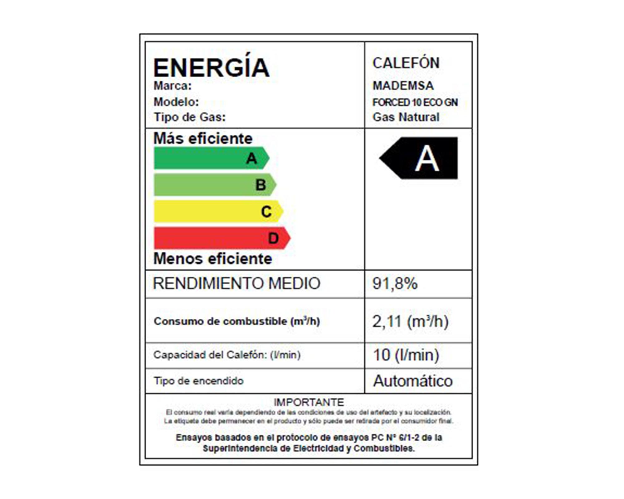 Calefont tiro forzado 10 litros gas natural Forced Eco-5