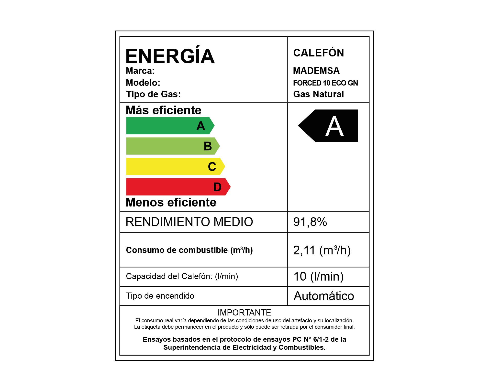 Calefont tiro forzado 10 lt FORCED 10 ECO GN-7