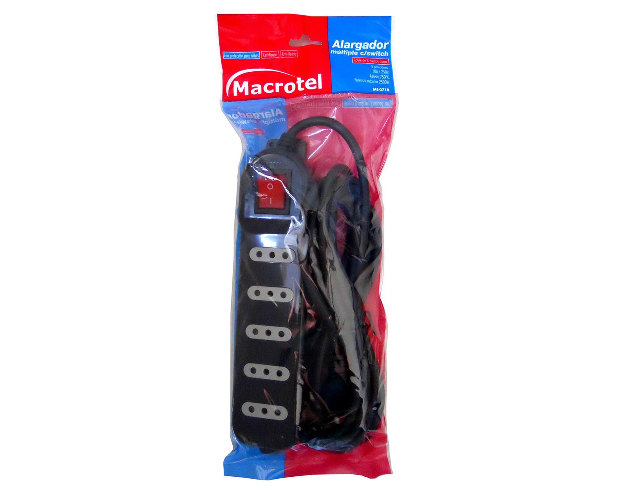 Alargador múltiple 5 posiciones 3 m ME-071B negro Macrotel.-1
