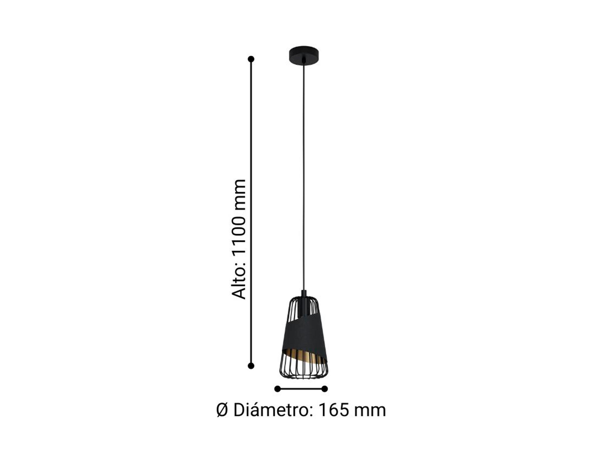 Lámpara colgar LED 60W E27 1L Austell negro/dorado-2