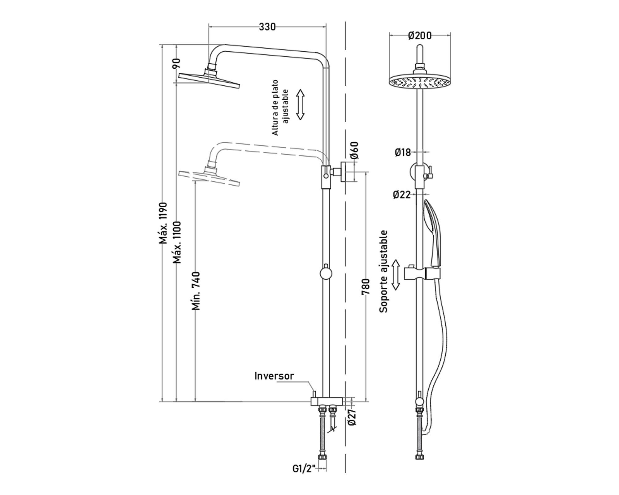 Columna de ducha Vista Ares gris brillante-2