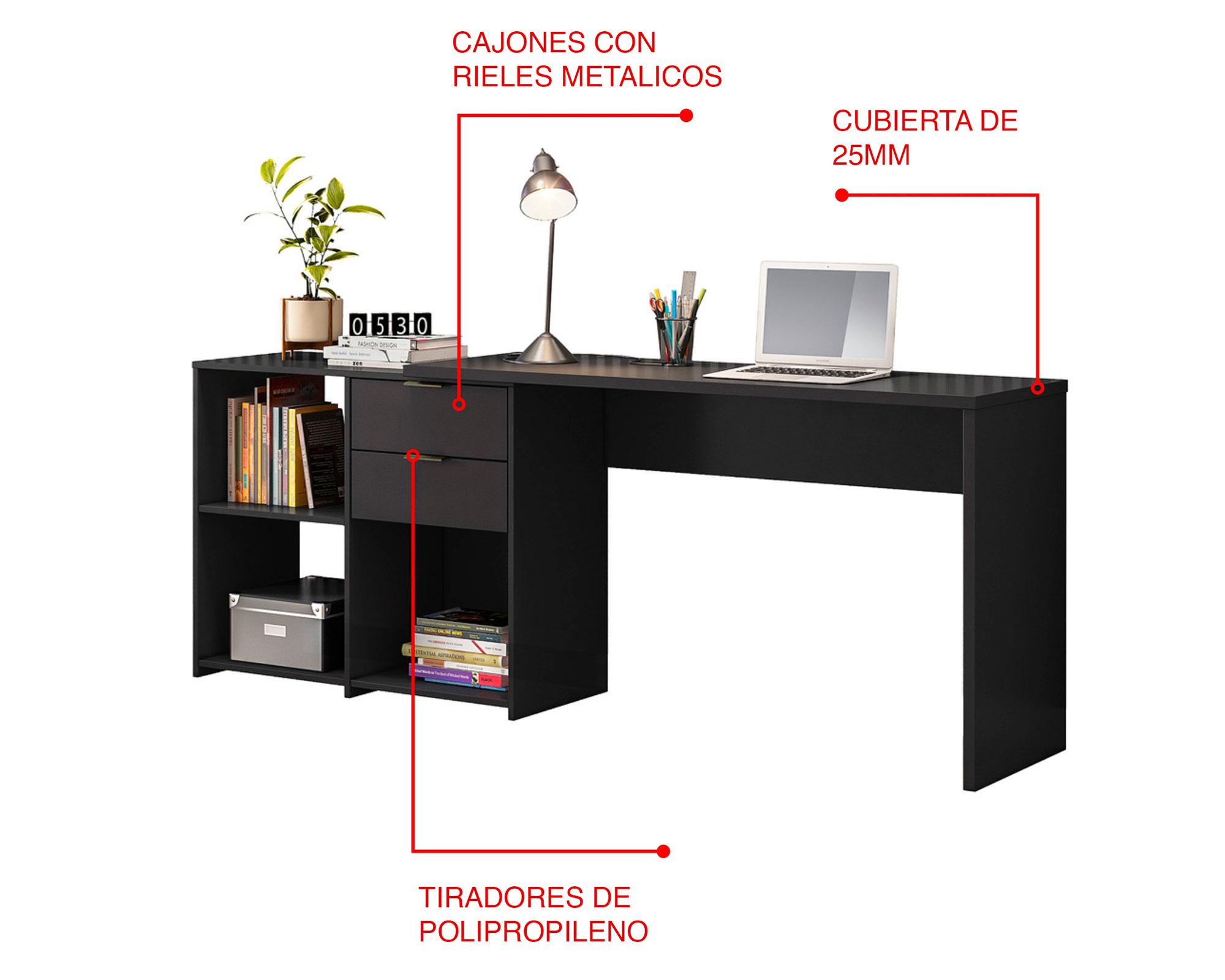 Escritorio London  negro 2  cajones-2